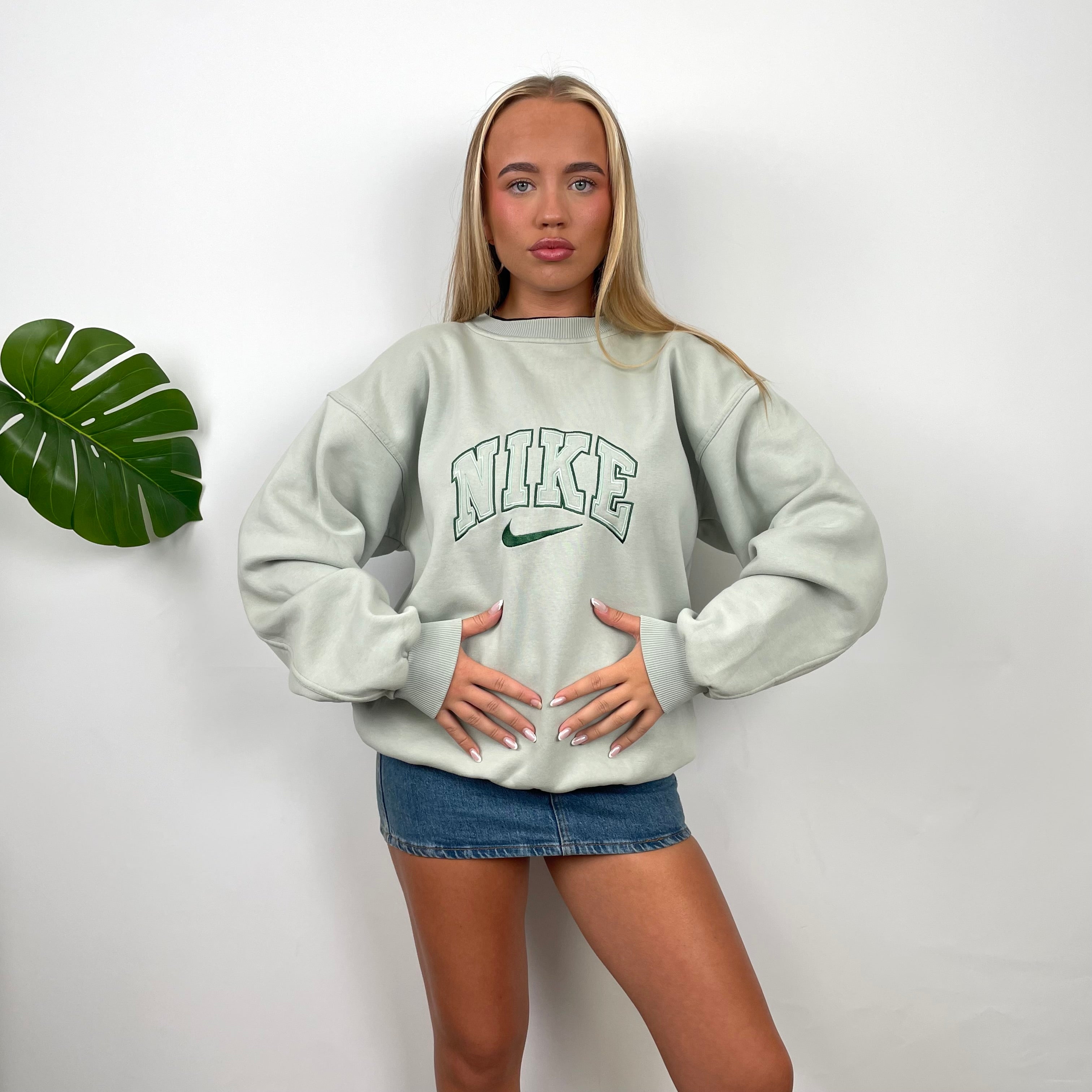 Nike Sage Green Embroidered Spell Out Sweatshirt (M)