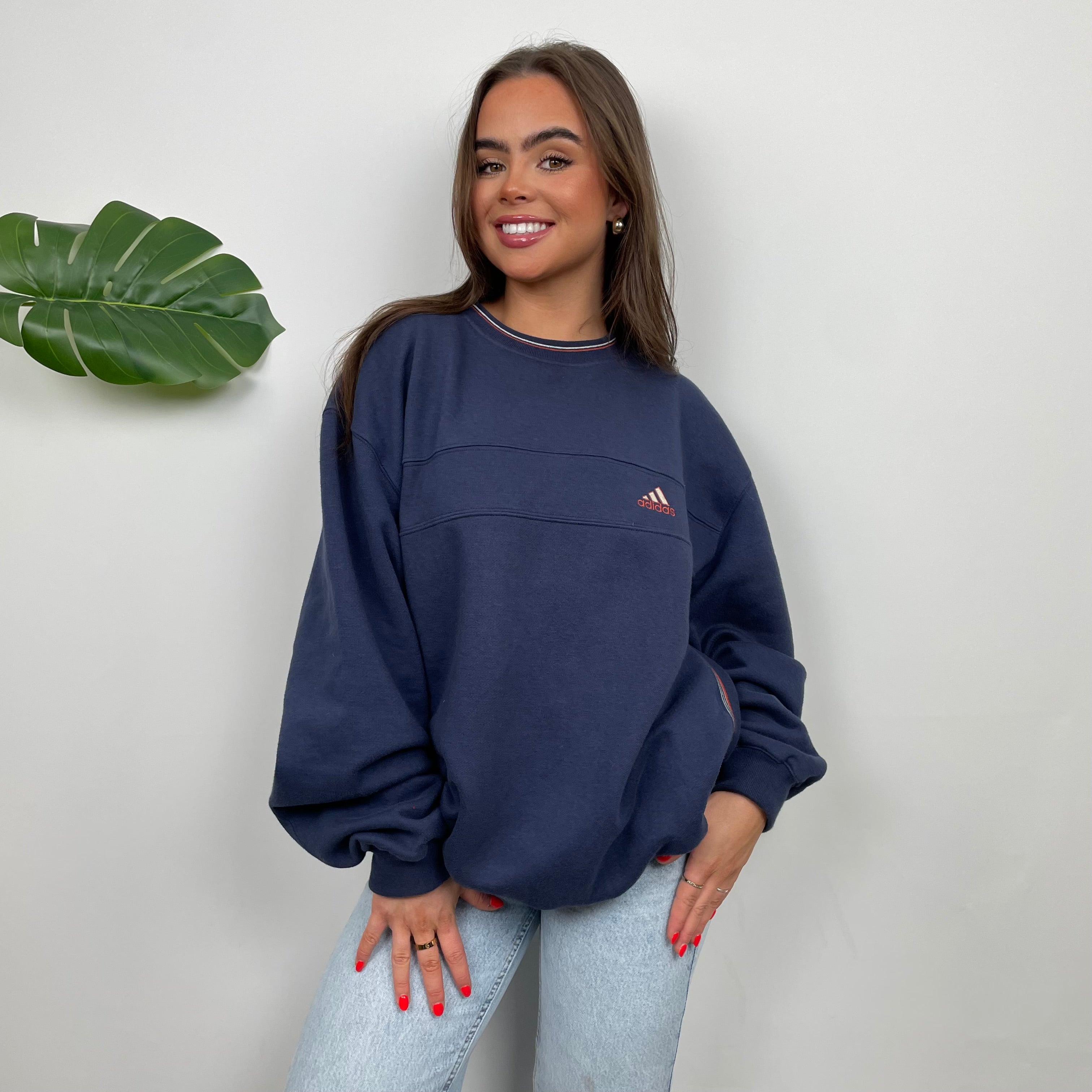 Adidas Navy Embroidered Spell Out Sweatshirt (L)