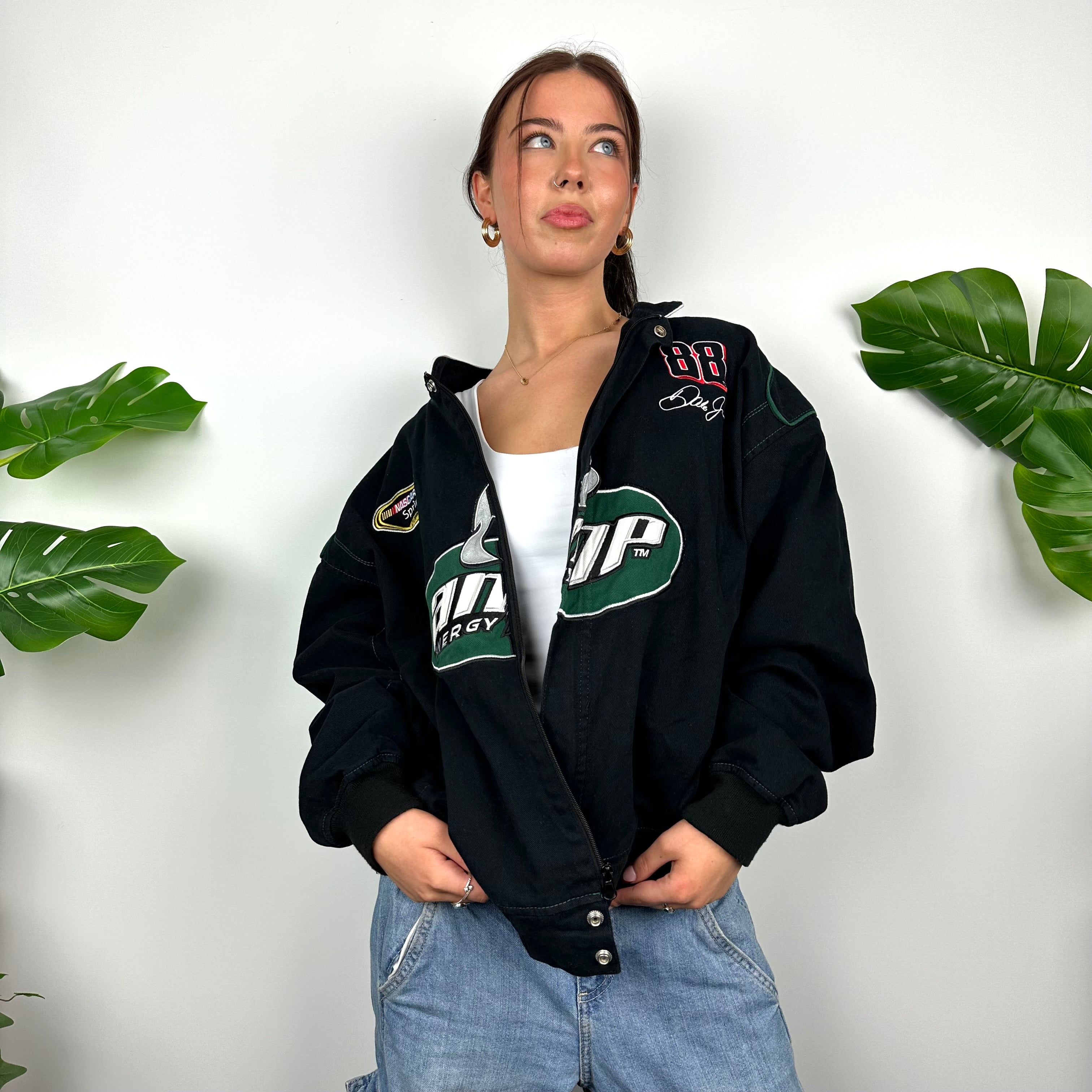 AMP Energy RARE Black NASCAR Racing Jacket as worn by Bella Hadid (L)