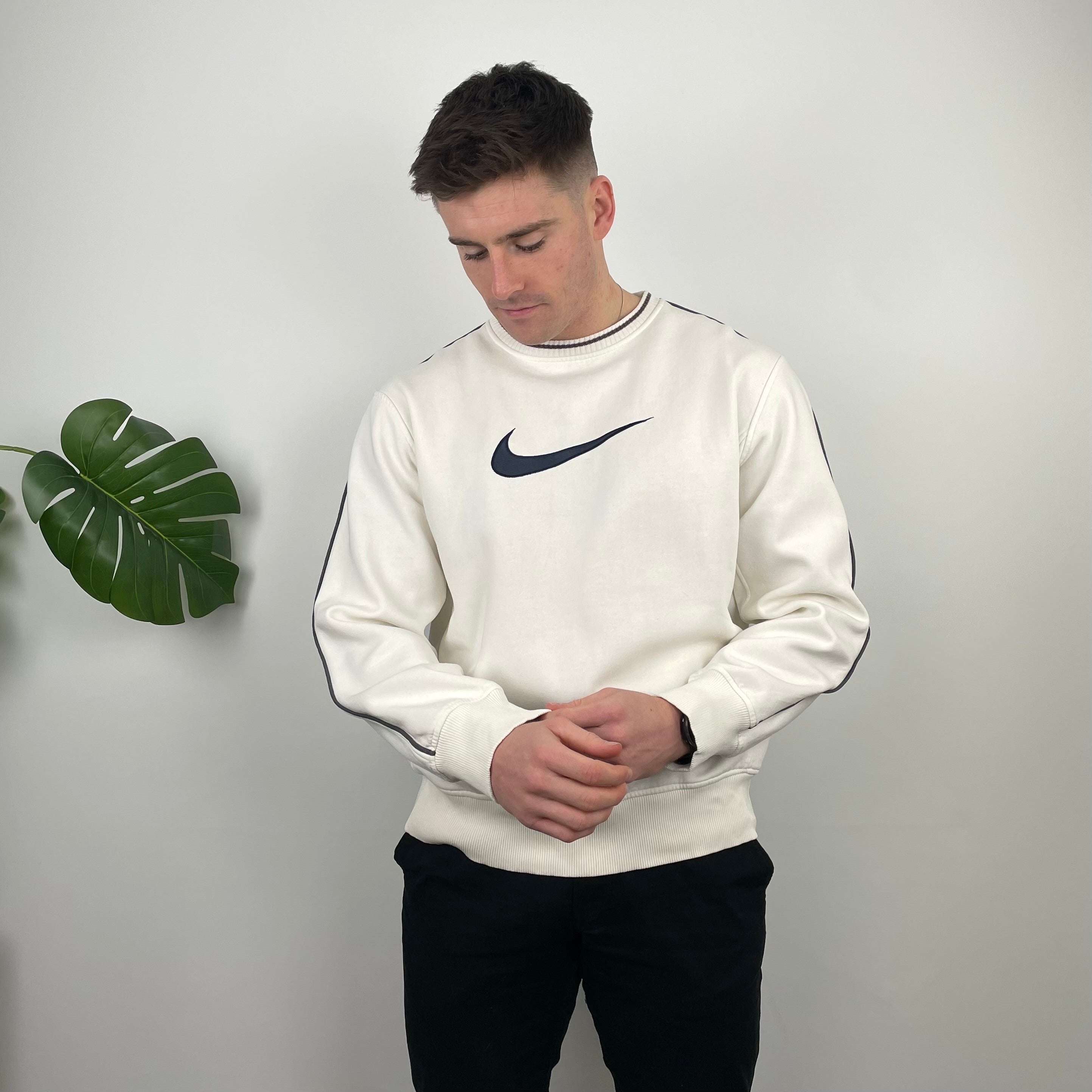 Nike White Embroidered Swoosh Sweatshirt (L)