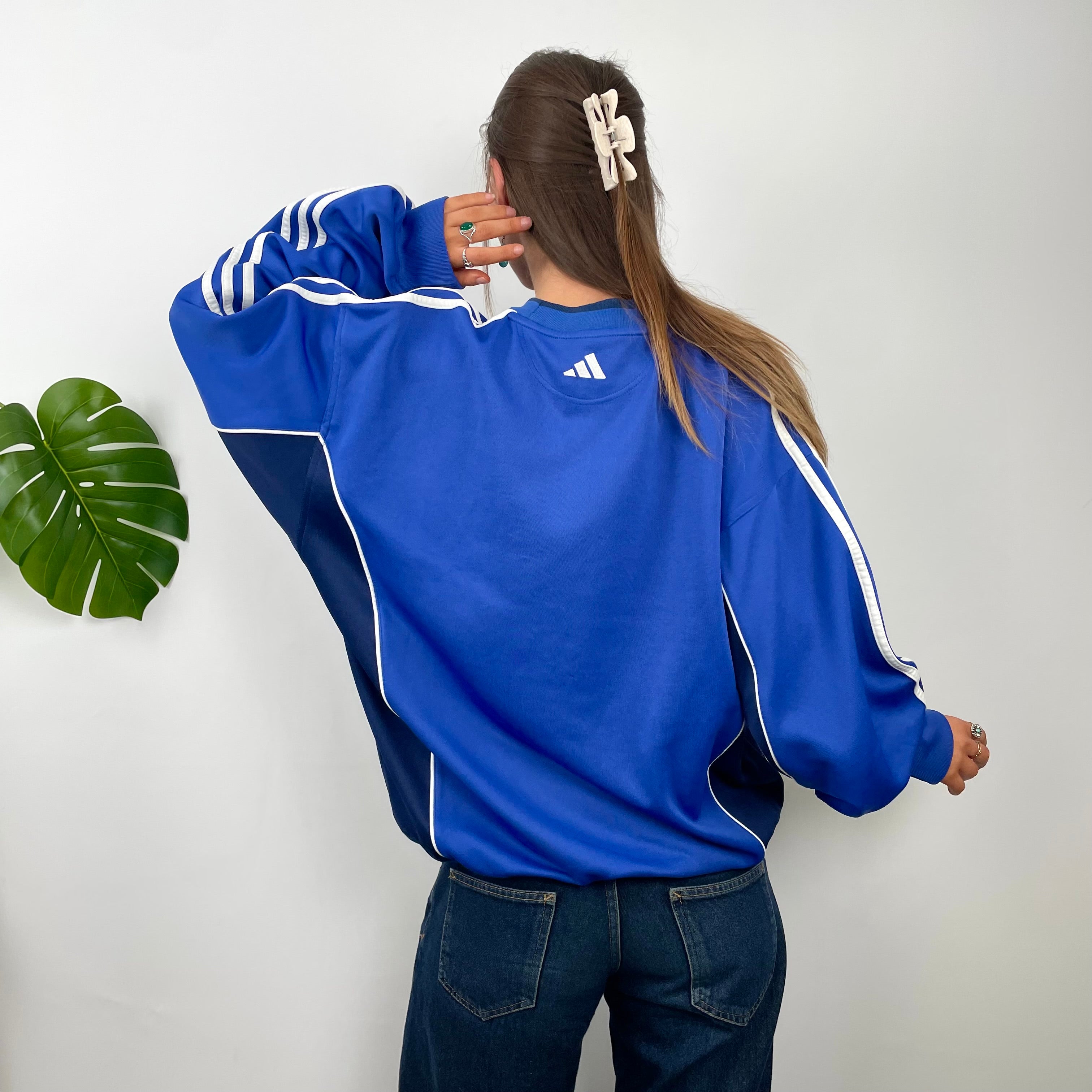 Adidas Blue Embroidered Spell Out Sweatshirt (L)