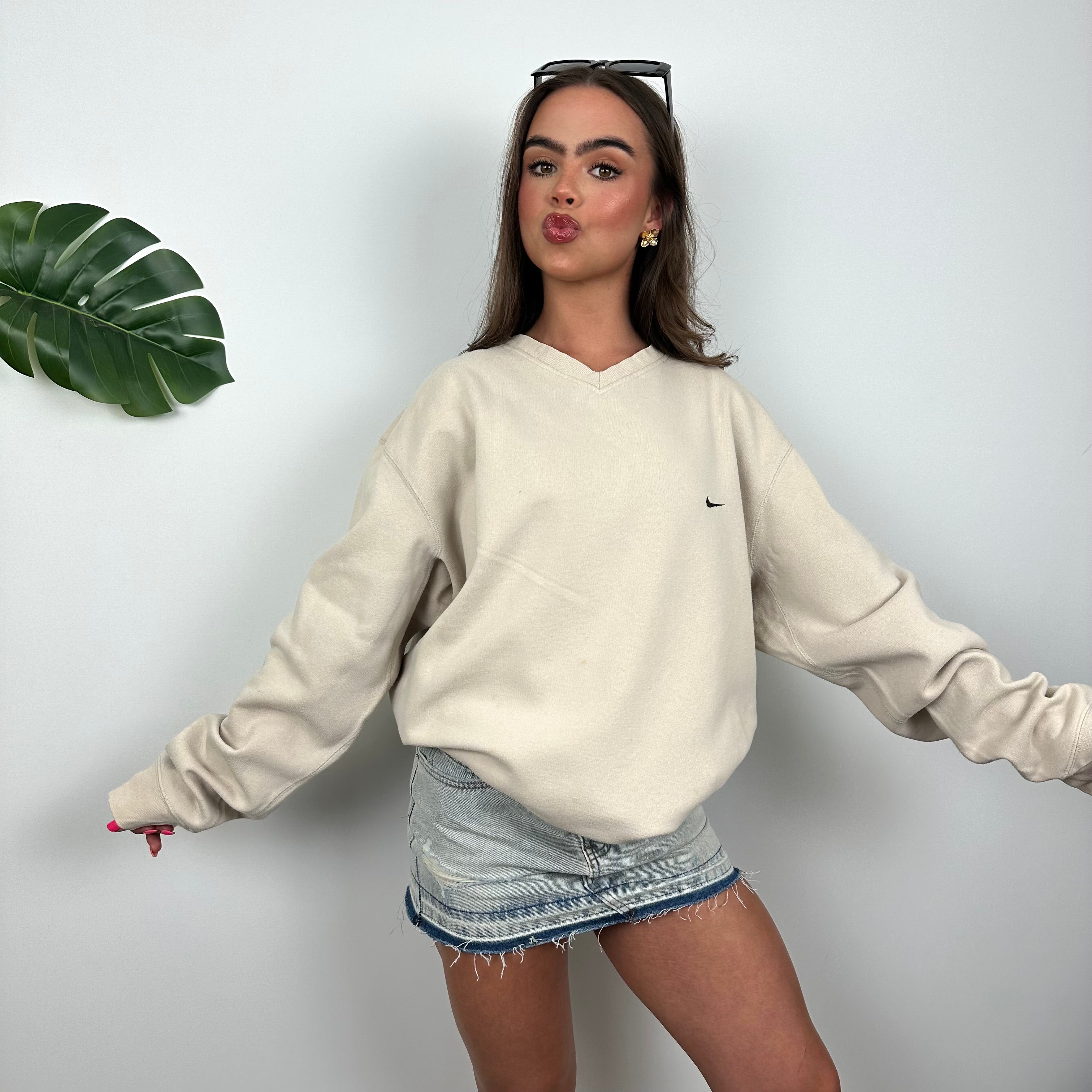 Nike Cream Embroidered Swoosh Sweatshirt (XXL)