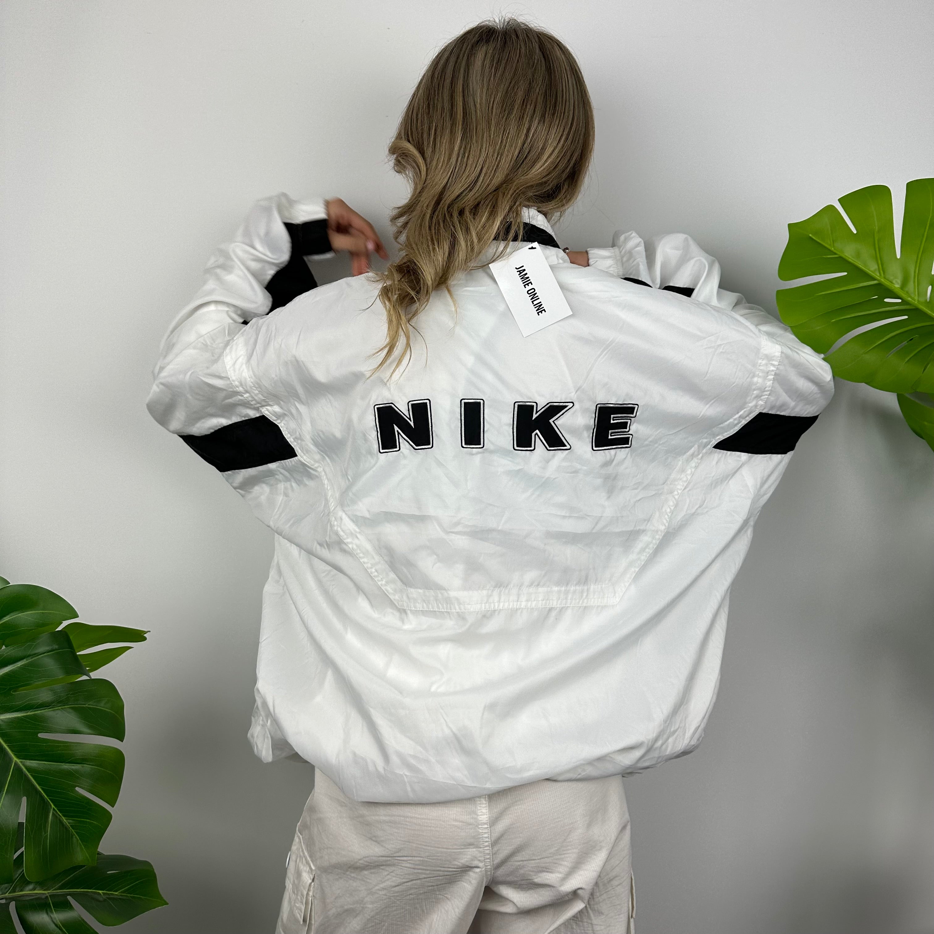 Nike White Embroidered Spell Out Windbreaker Jacket (XXL)