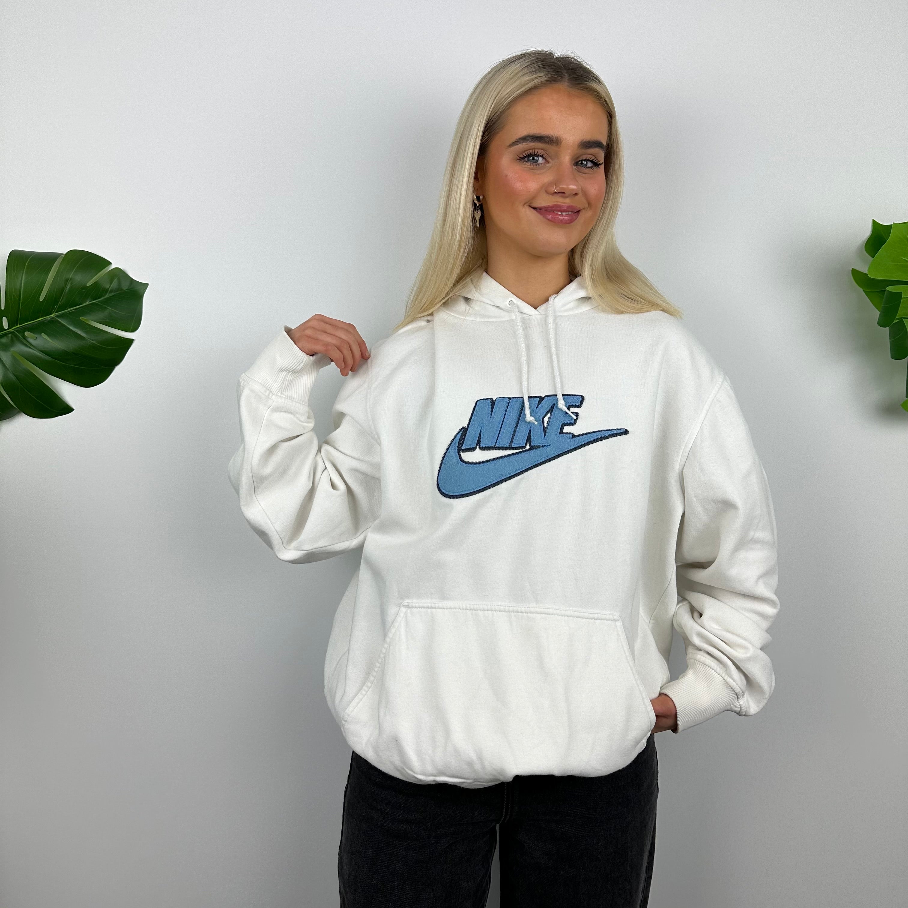 Nike RARE White Embroidered Spell Out Hoodie (L)