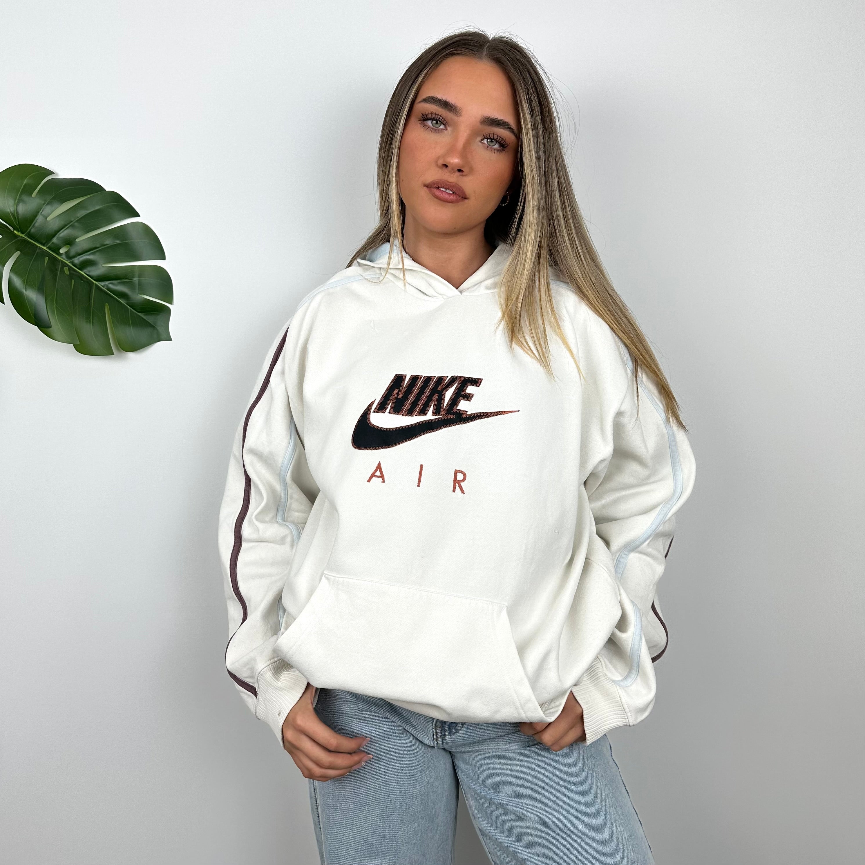 Nike Air RARE White Embroidered Spell Out Hoodie (L)