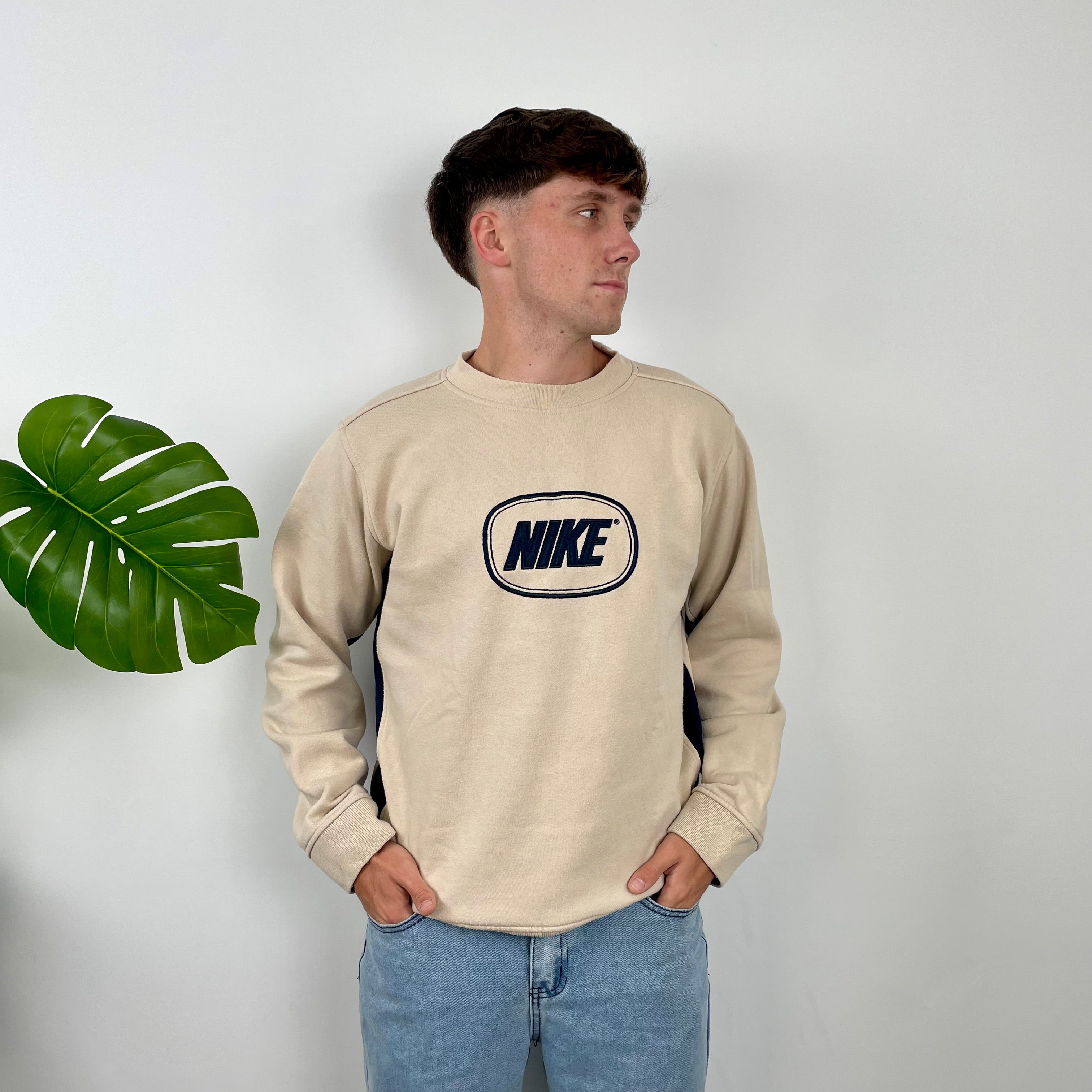 Nike Cream Embroidered Spell Out Sweatshirt (M)