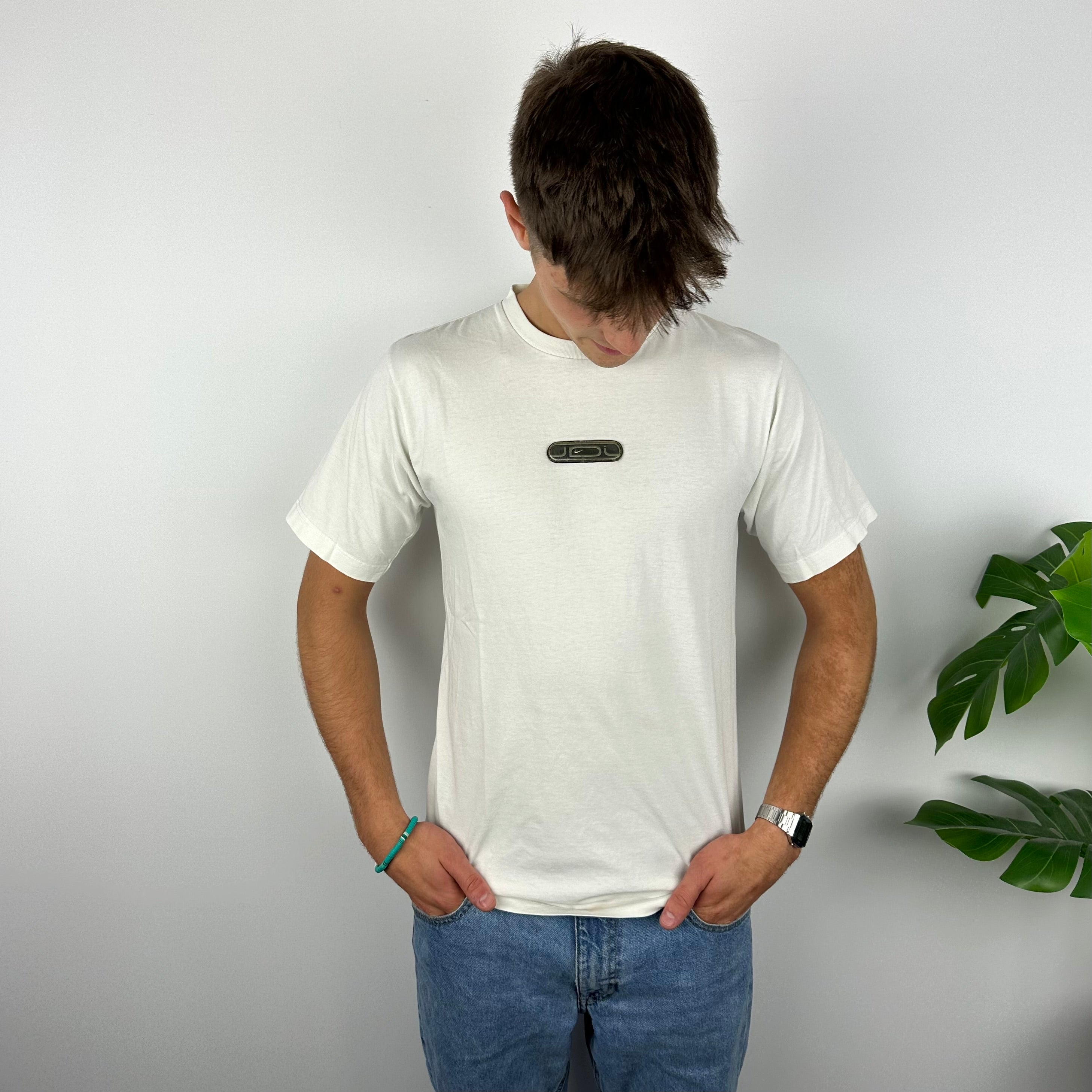 Nike RARE White Embroidered Swoosh T Shirt (M)