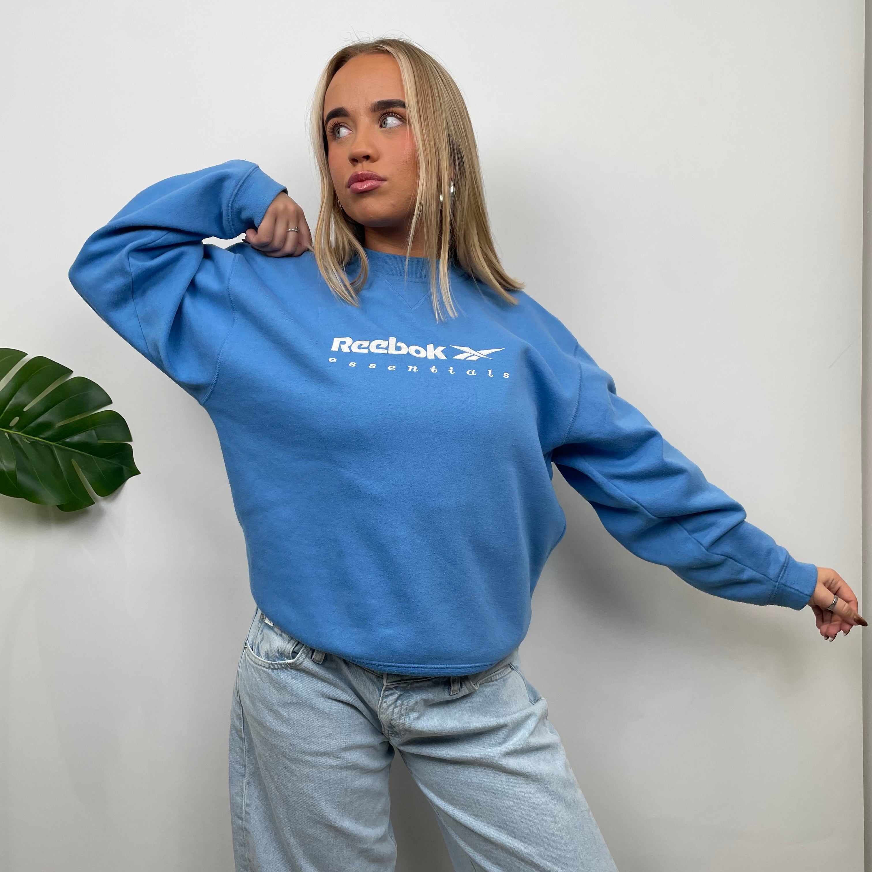 Reebok Blue Embroidered Spell Out Sweatshirt (S)