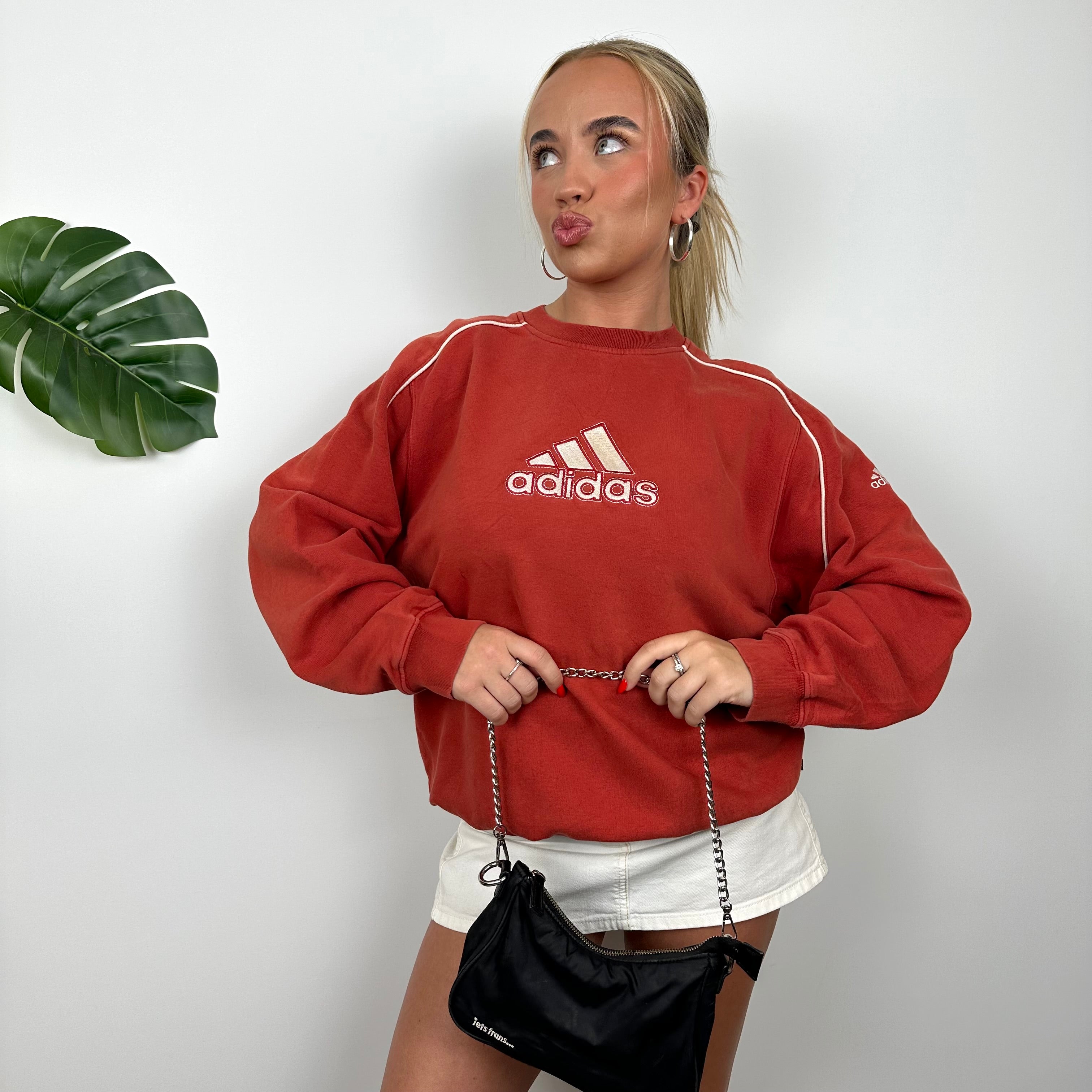 Adidas Red Embroidered Spell Out Sweatshirt (L)