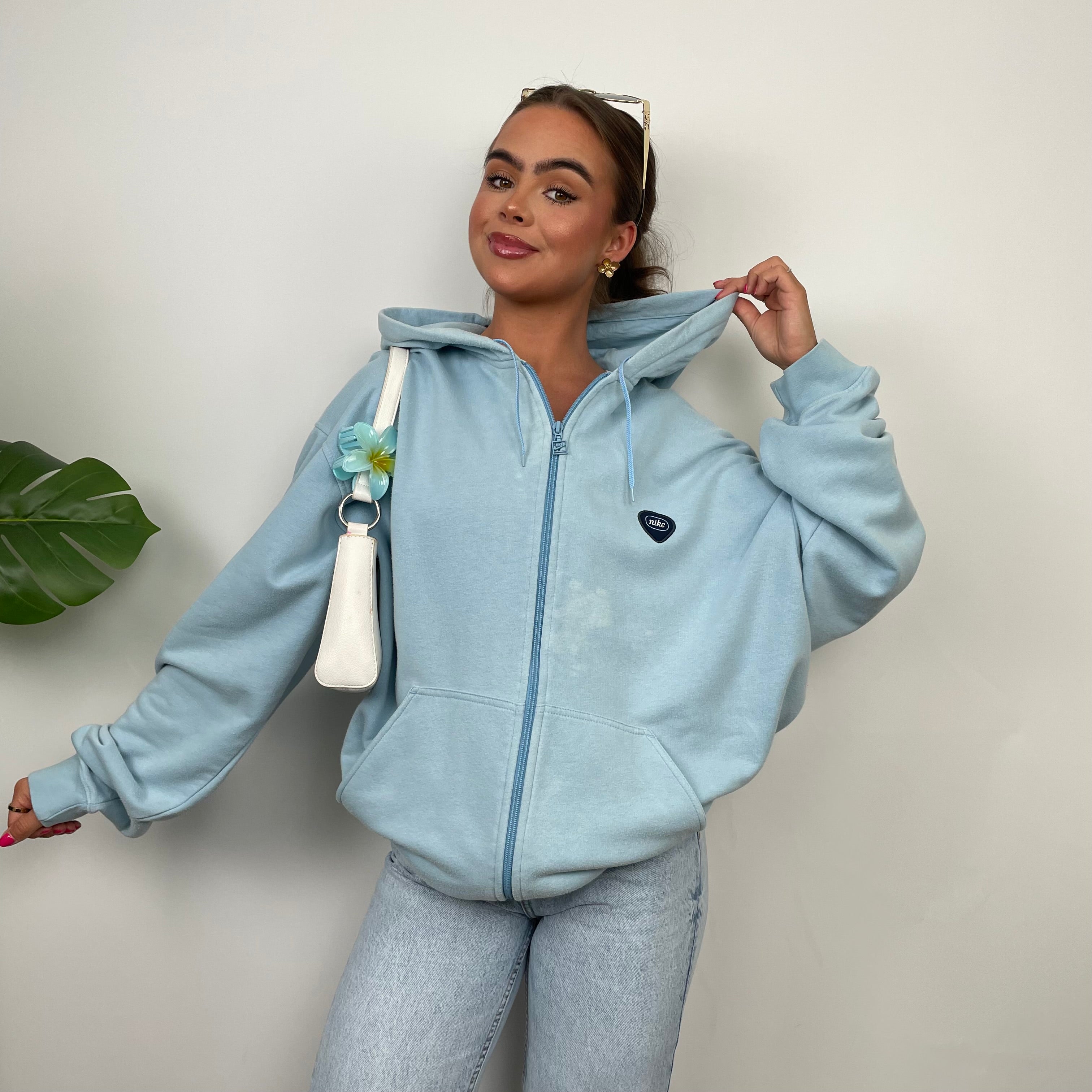 Nike Baby Blue Embroidered Spell Out Zip Up Jacket (XXL)