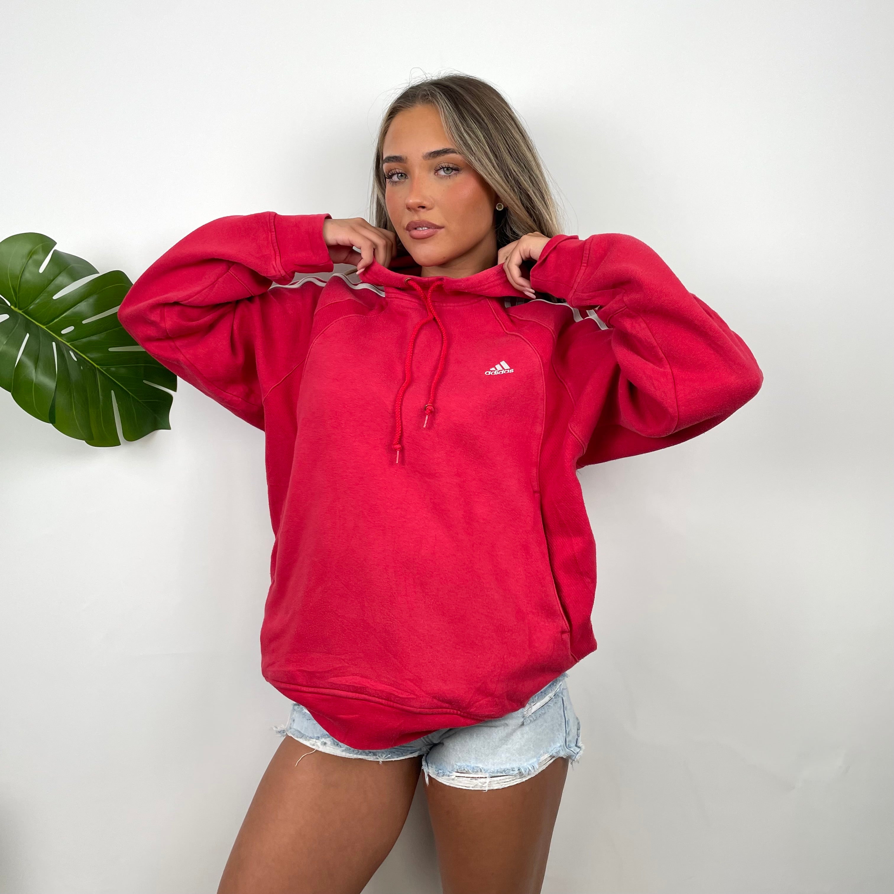 Adidas Red Embroidered Spell Out Hoodie (M)