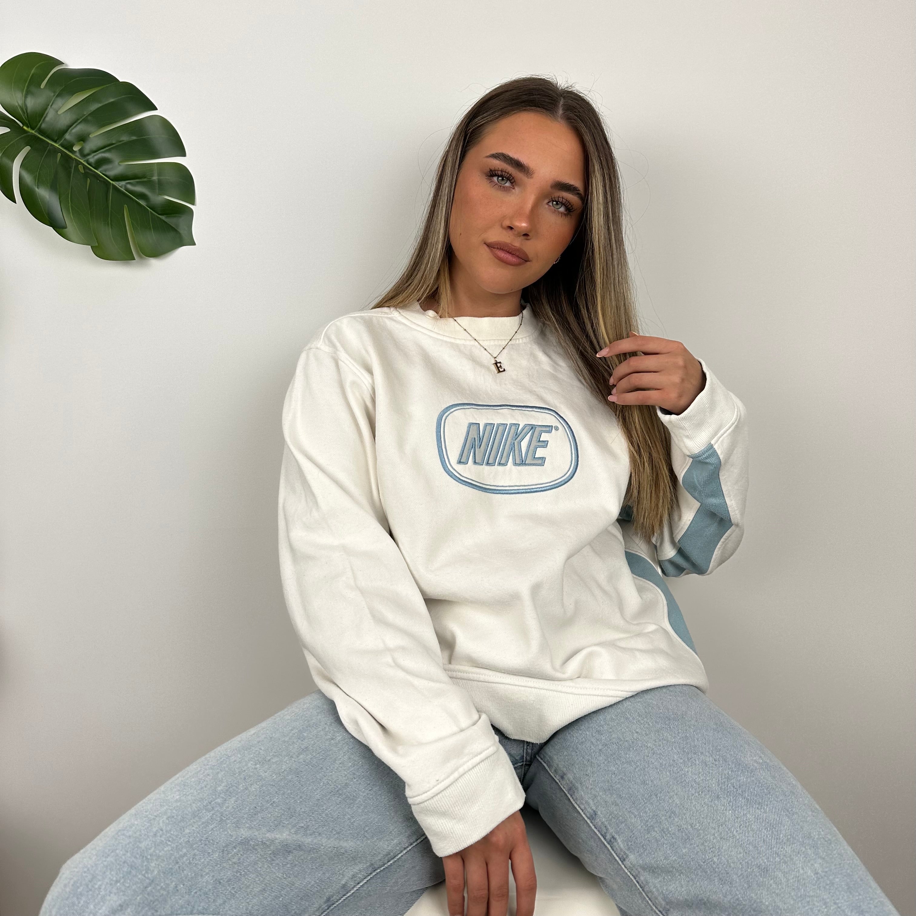 Nike White Embroidered Spell Out Sweatshirt (S)