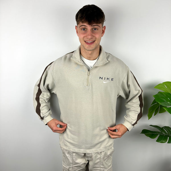 Nike Cream Embroidered Spell Out Quarter Zip Sweatshirt (L)