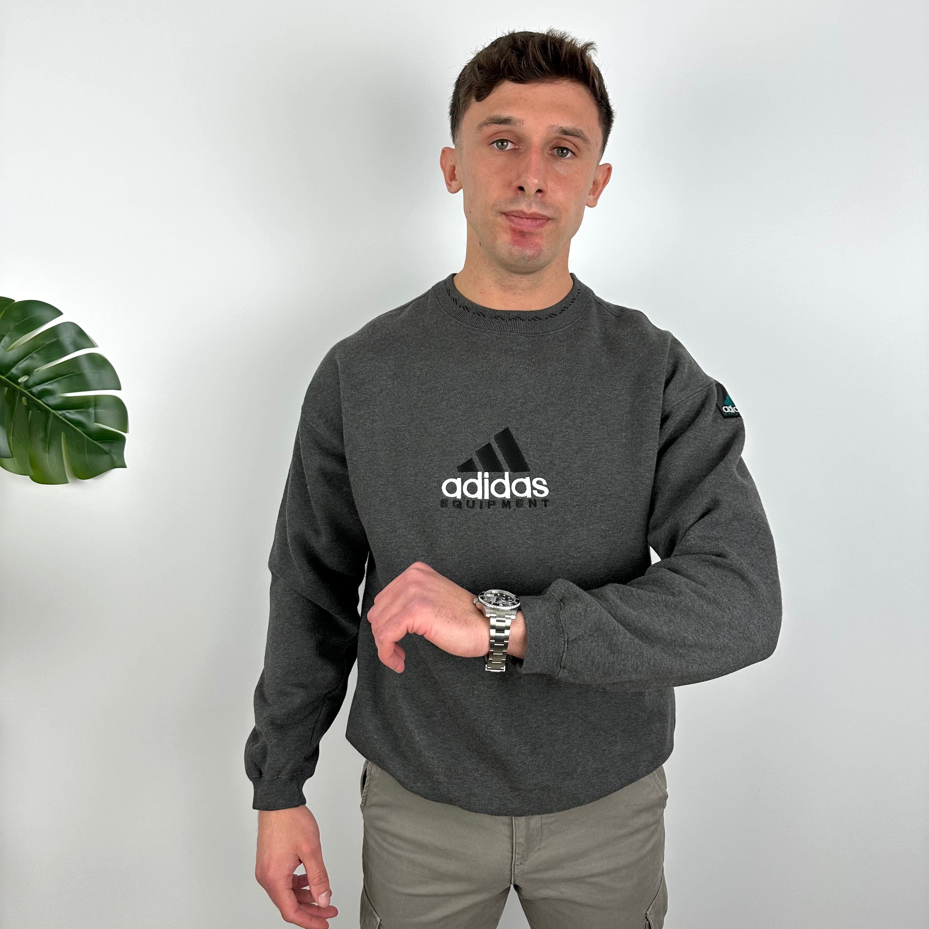 Adidas Equipment RARE Grey Embroidered Spell Out Sweatshirt (L)