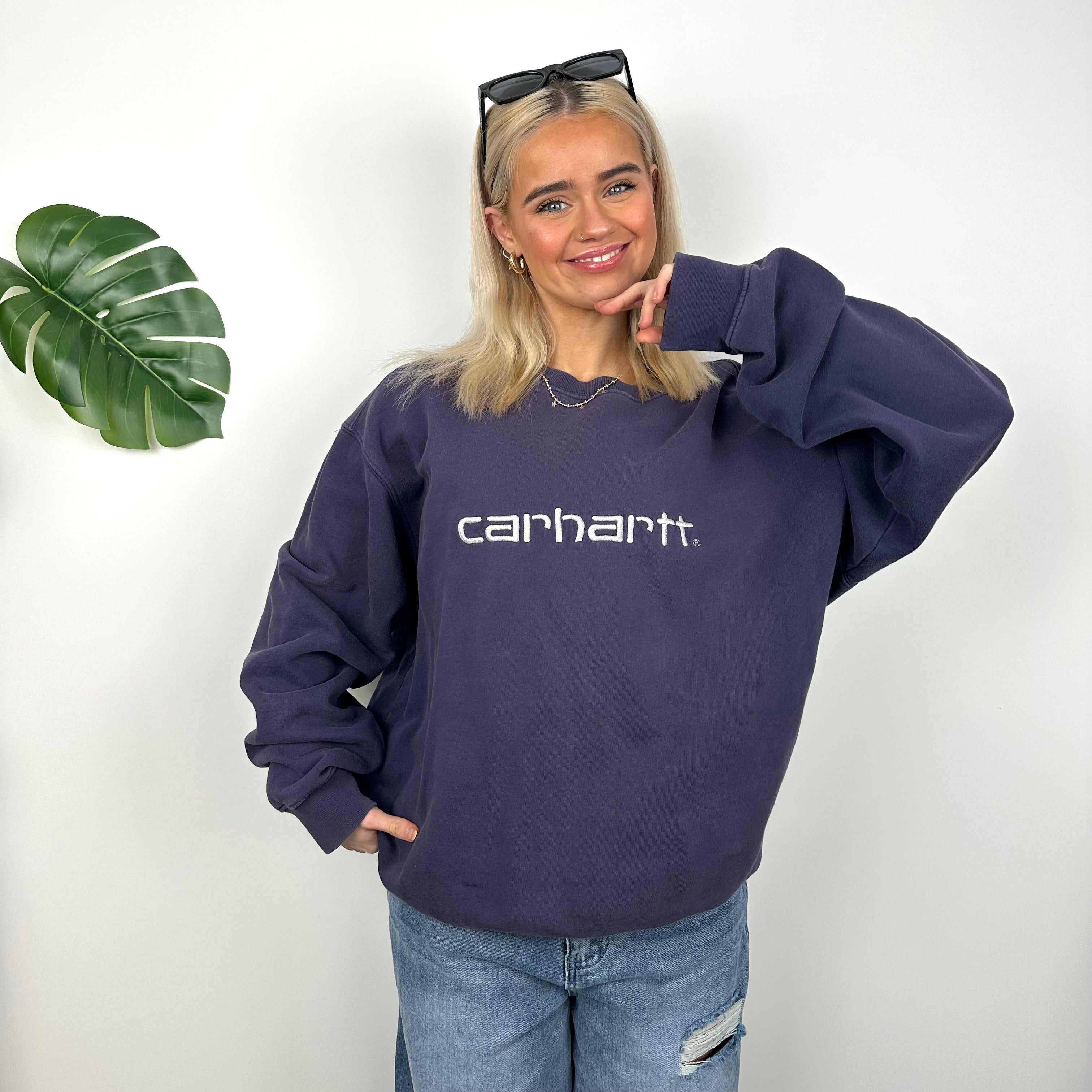 Carhartt Navy Embroidered Spell Out Sweatshirt (M)