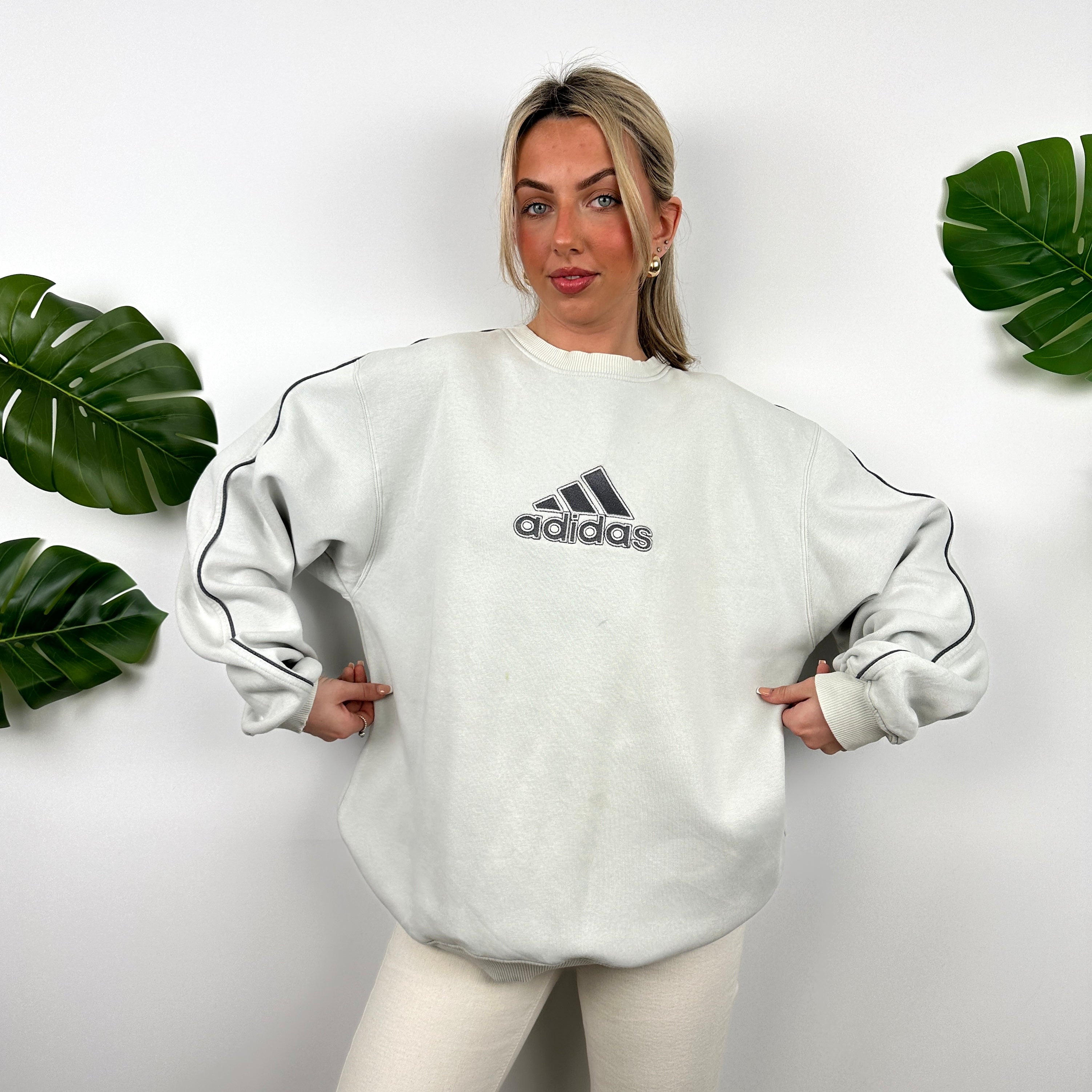 Adidas Grey Embroidered Spell Out Sweatshirt (L)