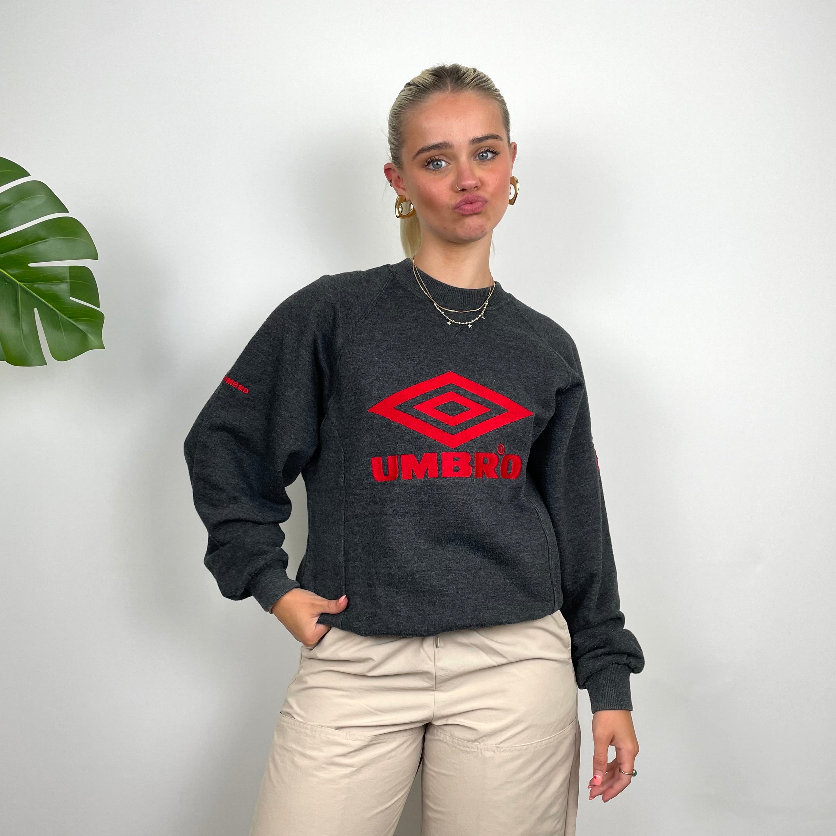 Umbro Grey Embroidered Spell Out Sweatshirt (XS)