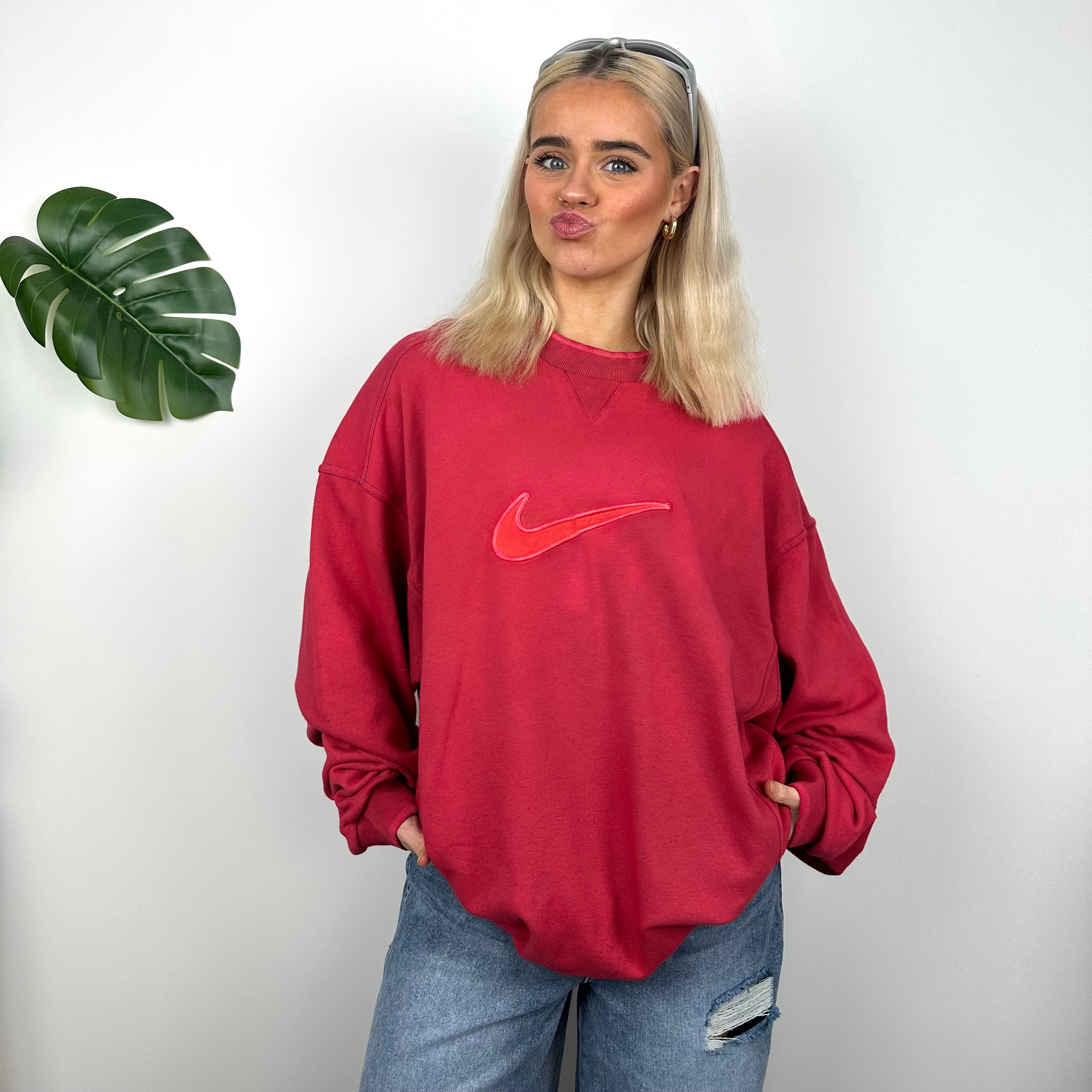 Nike Red Embroidered Swoosh Sweatshirt (XL)