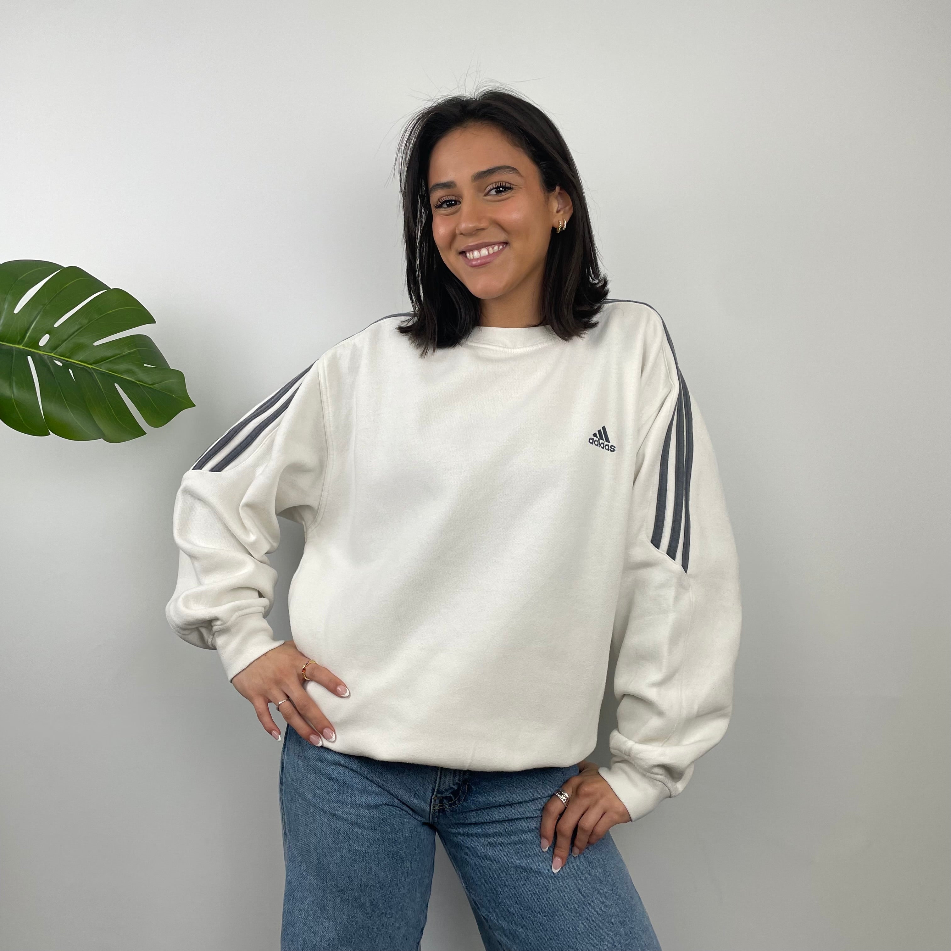 Adidas White Embroidered Spell Out Sweatshirt (L)