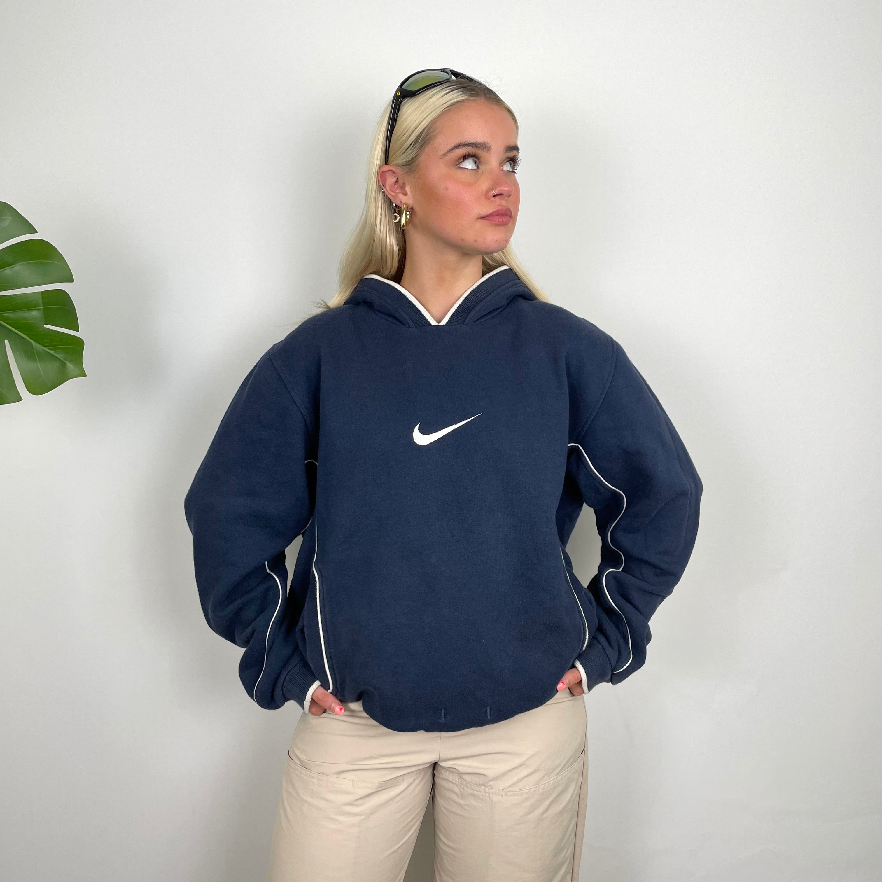 Nike Navy Embroidered Swoosh Hoodie (M)