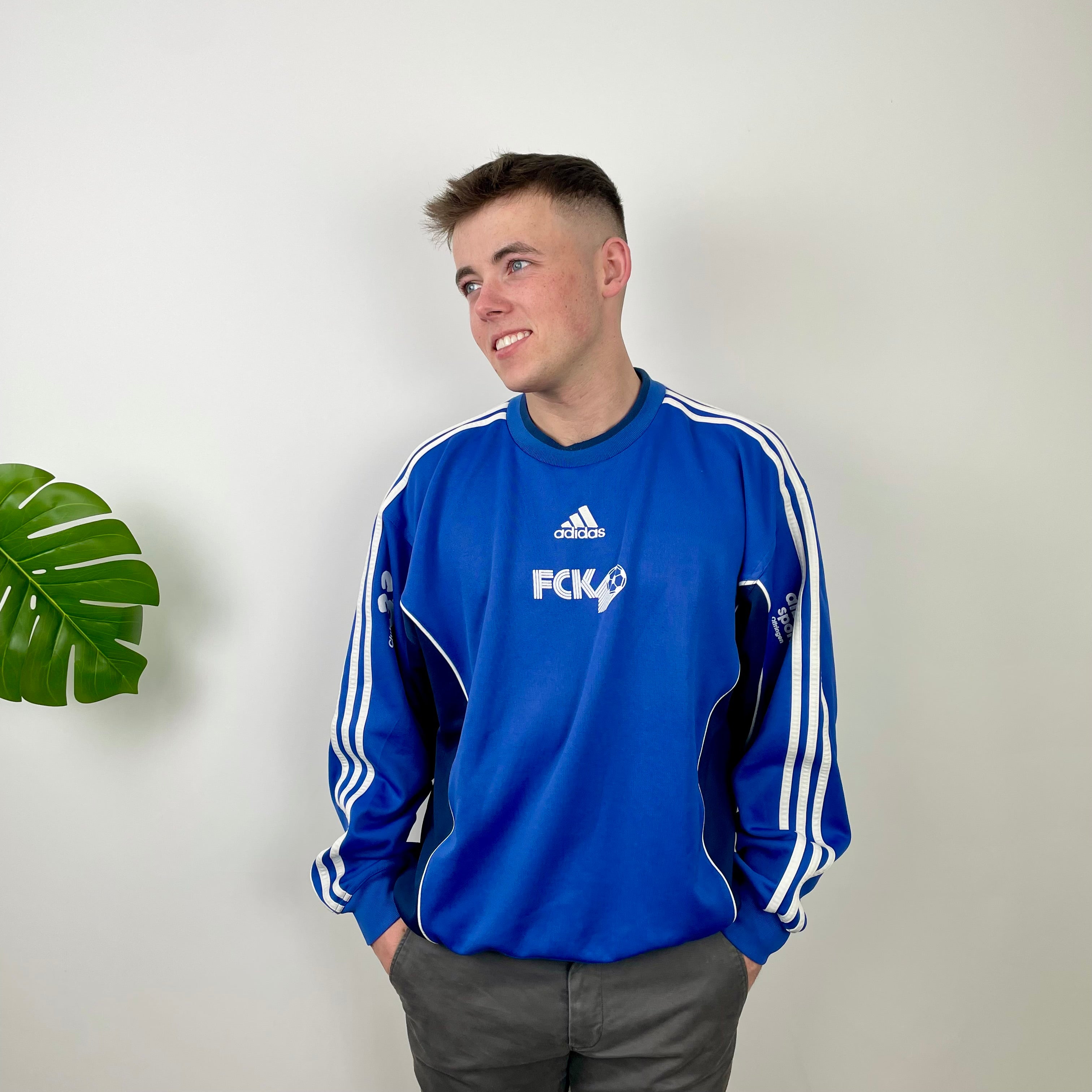 Adidas Blue Embroidered Spell Out Sweatshirt (L)