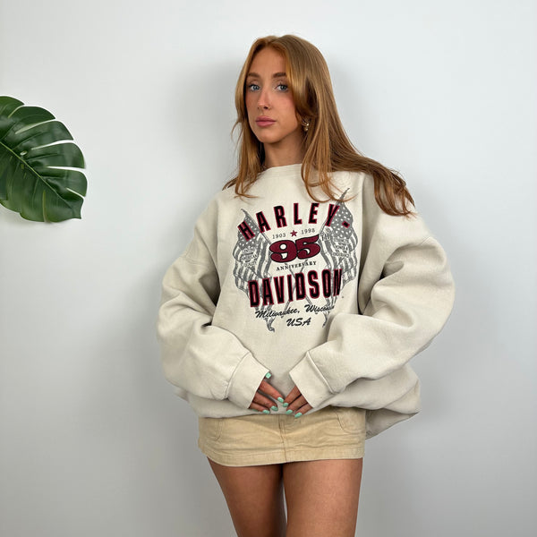 Harley Davidson RARE Cream Spell Out Sweatshirt (L)