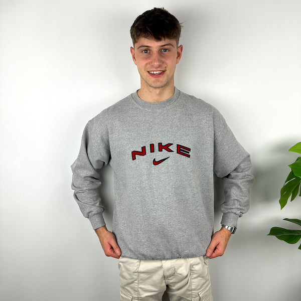 Nike Grey Embroidered Spell Out Sweatshirt (XL)