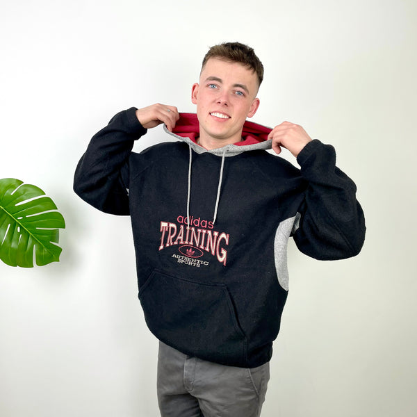 Adidas Training Navy Embroidered Spell Out Teddy Bear Fleece Hoodie (XL)