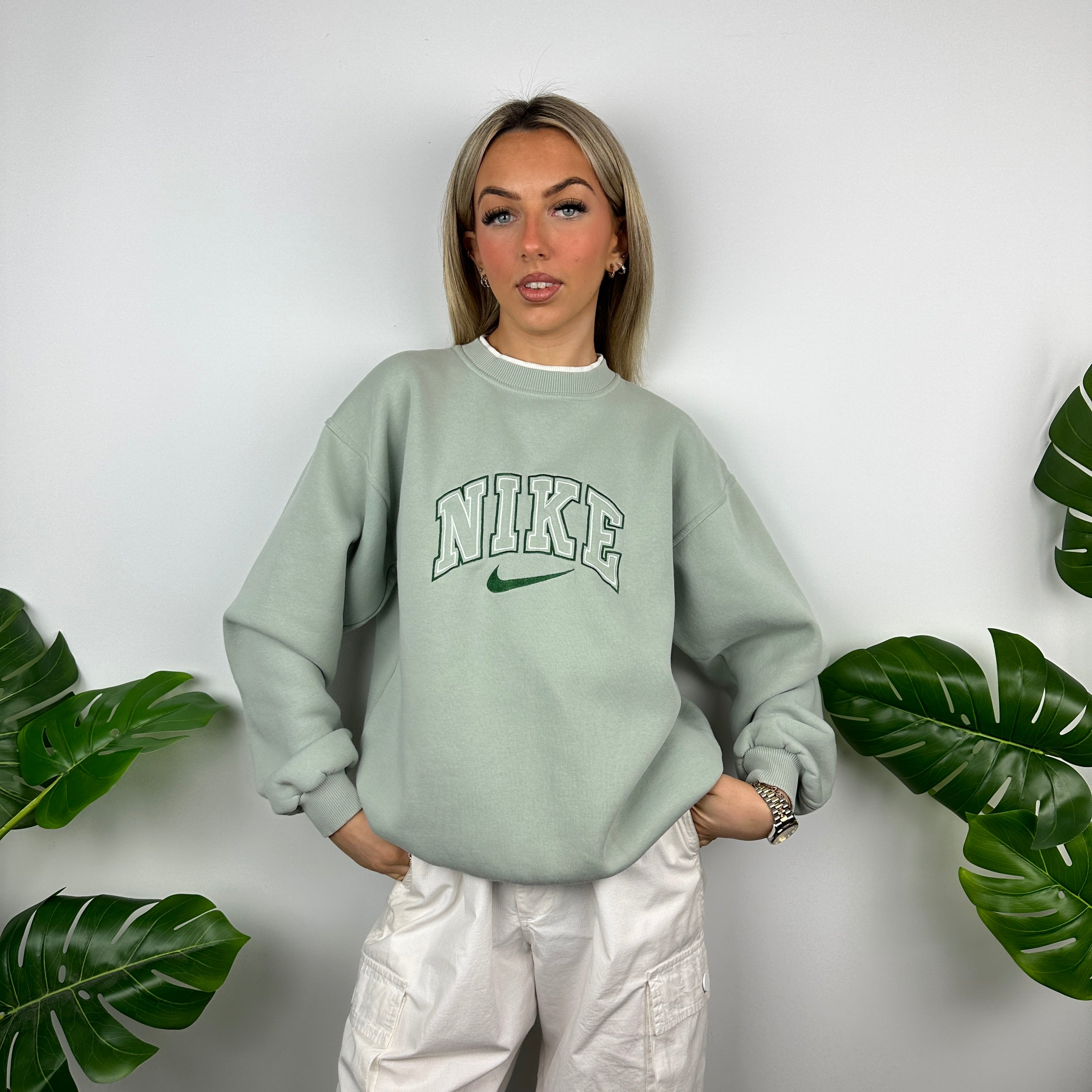 Nike Mint Green Embroidered Spell Out Sweatshirt (M)