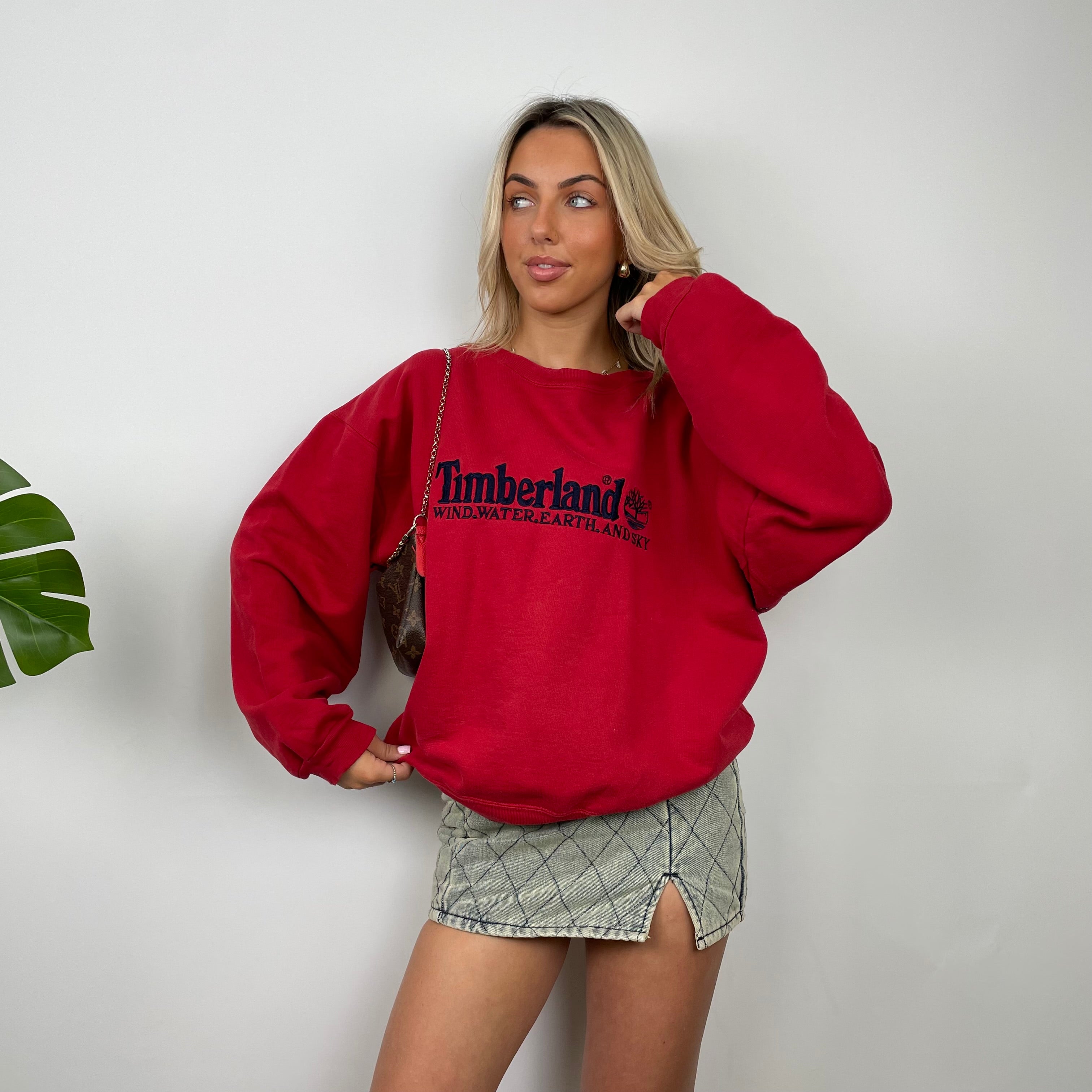 Timberland Red Embroidered Spell Out Sweatshirt (S)