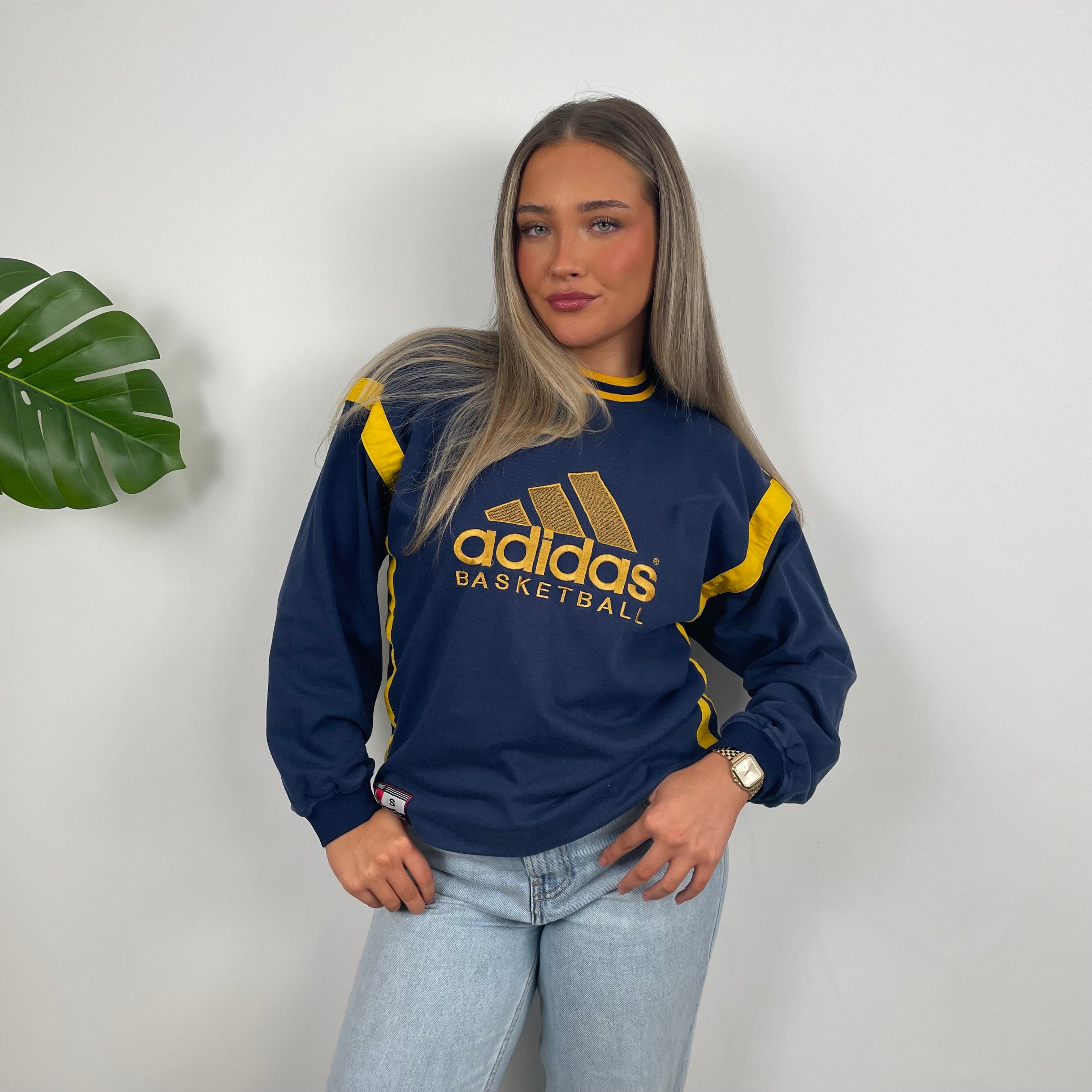 Adidas Basketball Navy Embroidered Spell Out Sweatshirt (S)