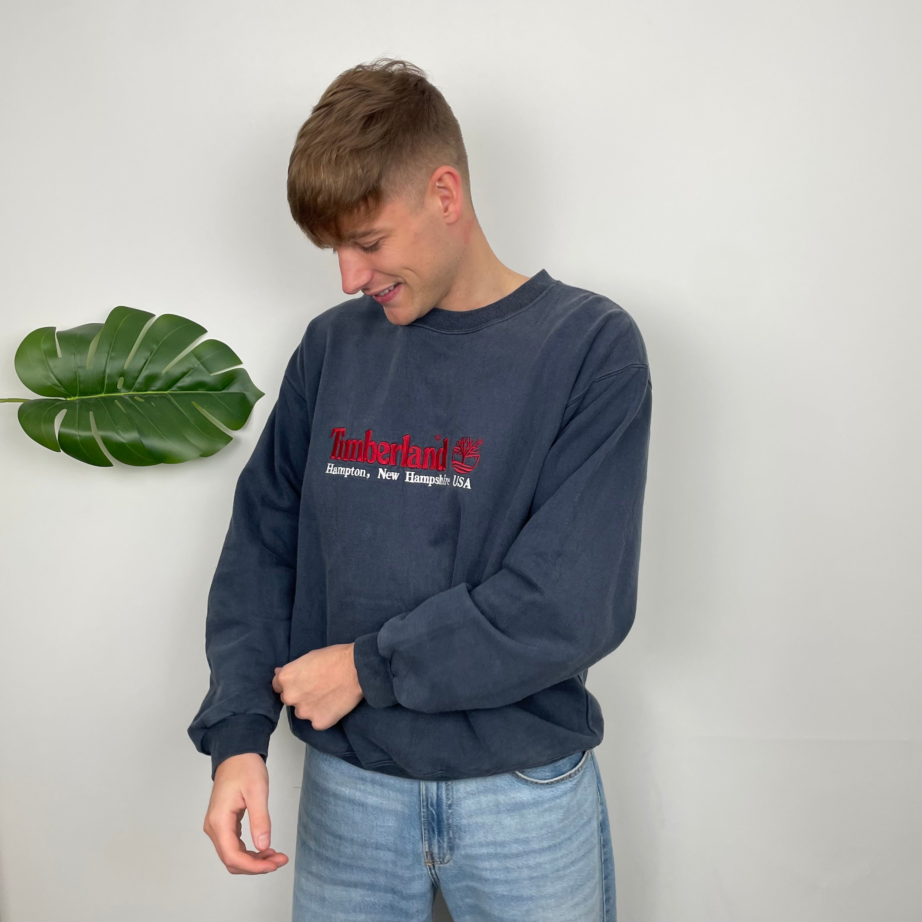 Timberland Navy Embroidered Spell Out Sweatshirt (L)