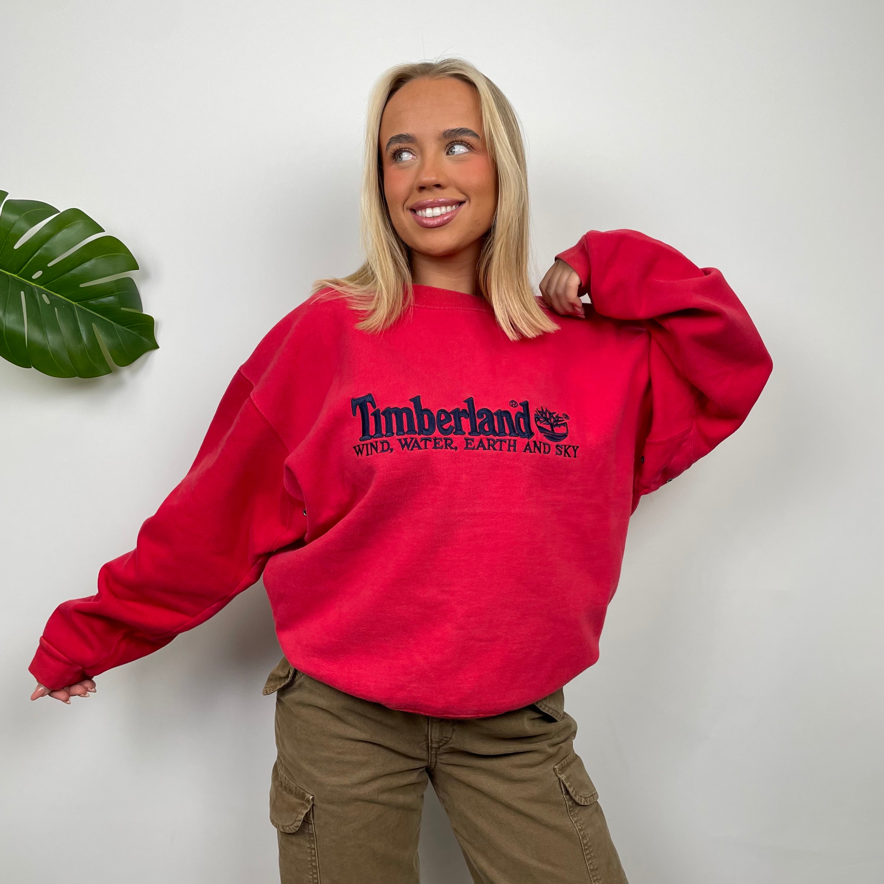 Timberland Red Embroidered Spell Out Sweatshirt (M)