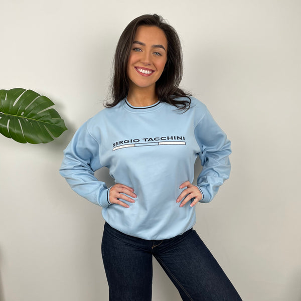 Sergio Tacchini Baby Blue Embroidered Spell Out Sweatshirt (M)