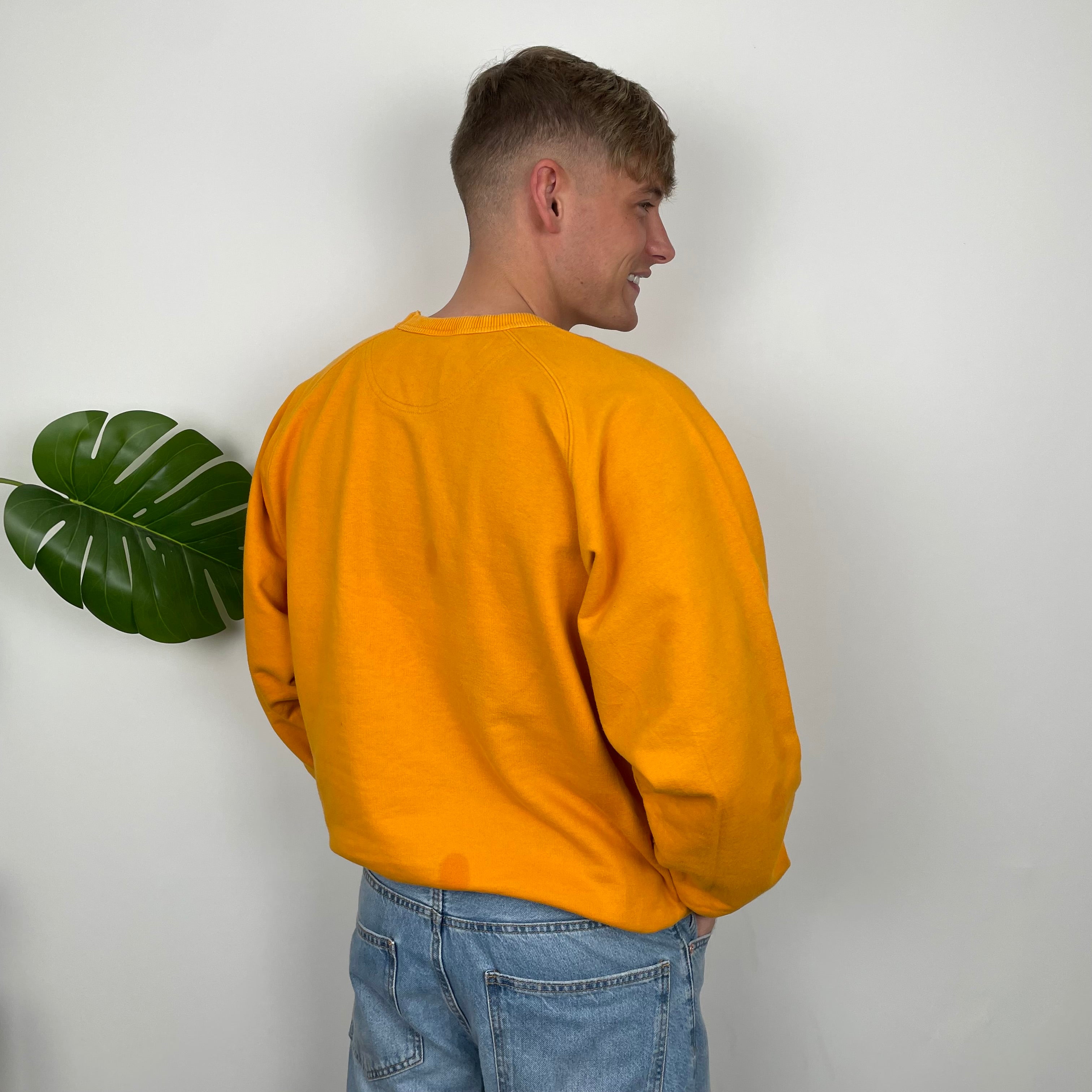 Adidas Orange Embroidered Spell Out Sweatshirt (L)