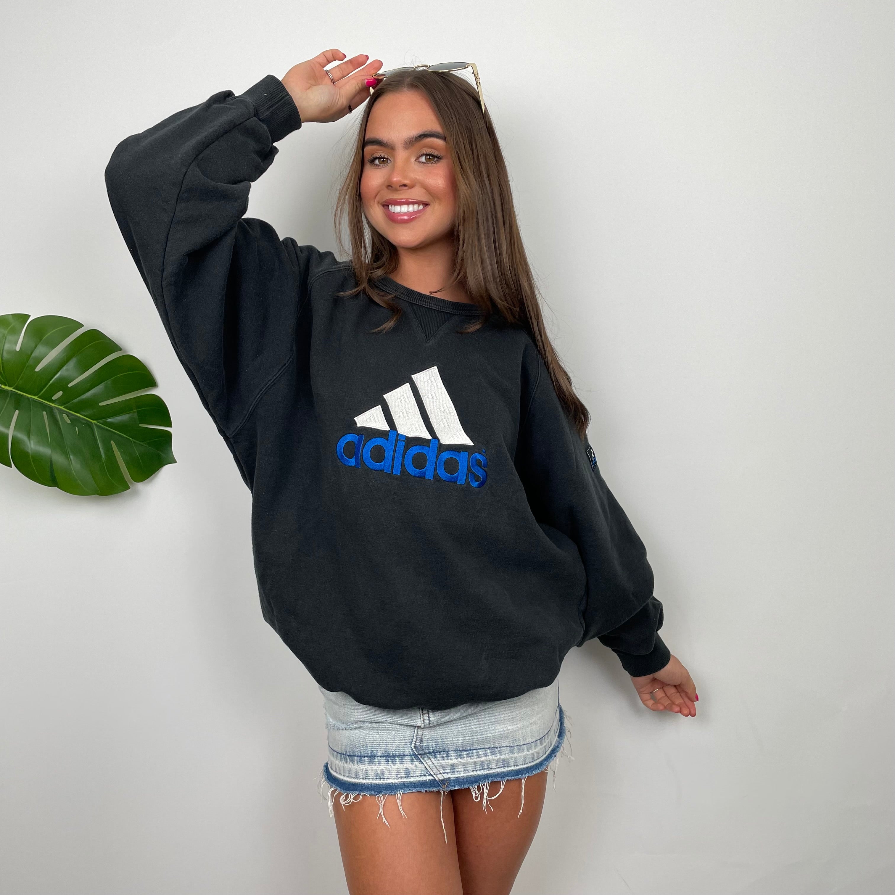 Adidas Black Embroidered Spell Out Sweatshirt (L)