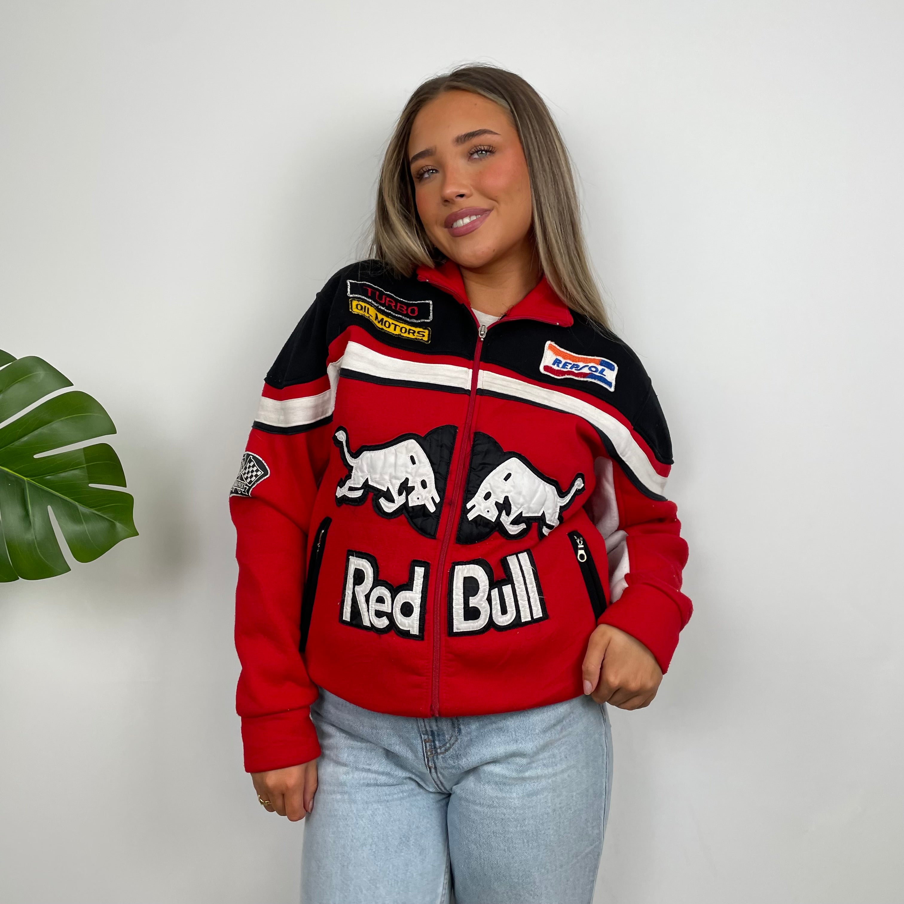 Red Bull Racing Red Embroidered Spell Out Zip Up Jacket (M)