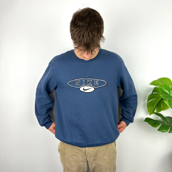 Nike Navy Embroidered Spell Out Sweatshirt (L)