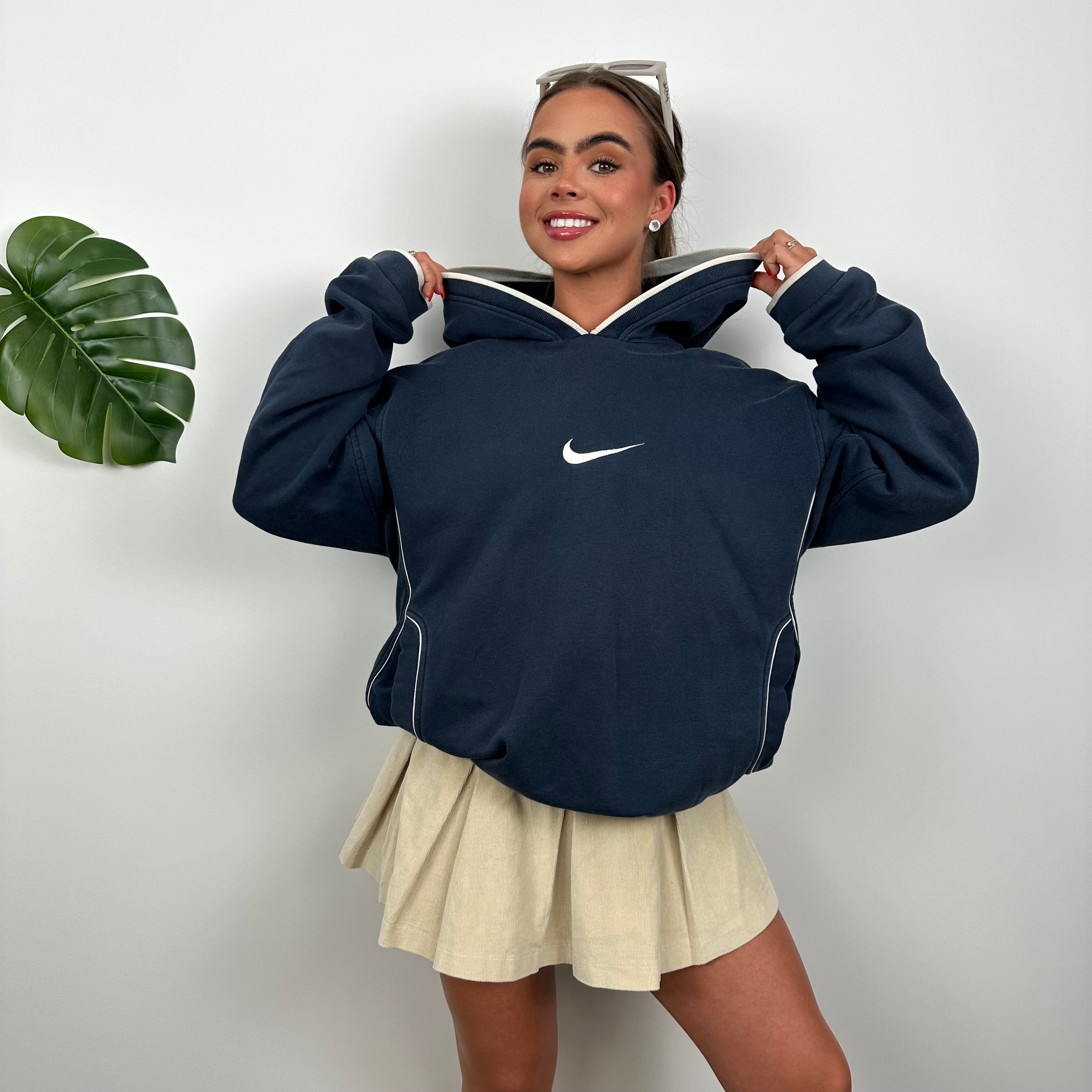 Nike Navy Embroidered Swoosh Hoodie (L)