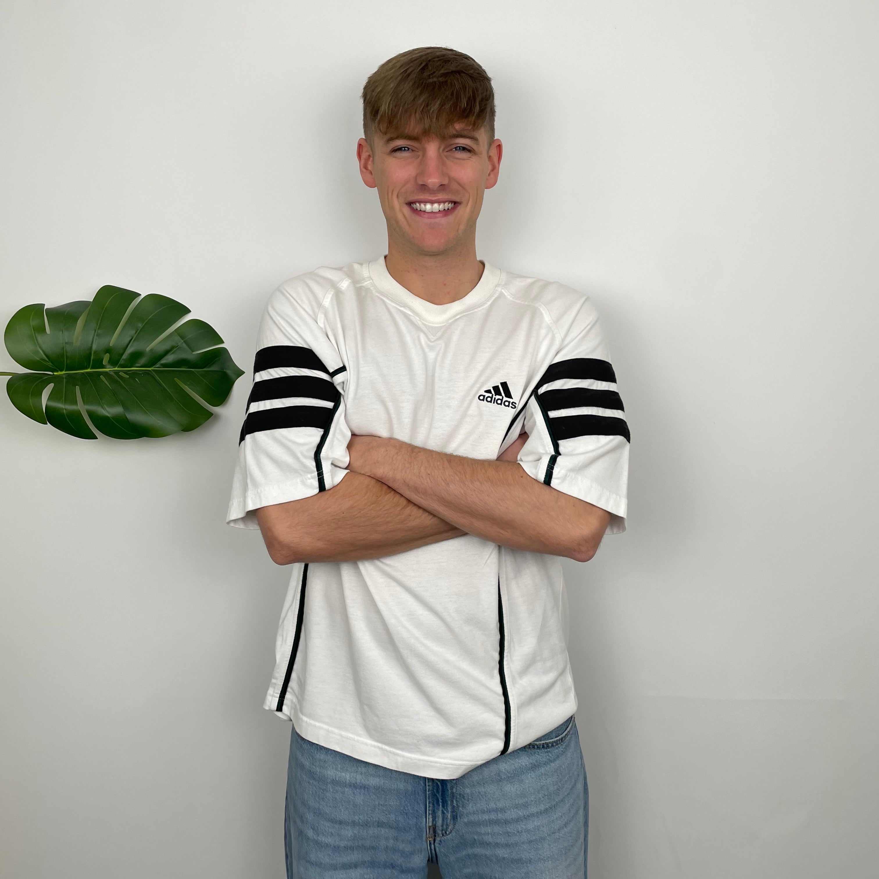 Adidas White Embroidered Spell Out T Shirt (L)