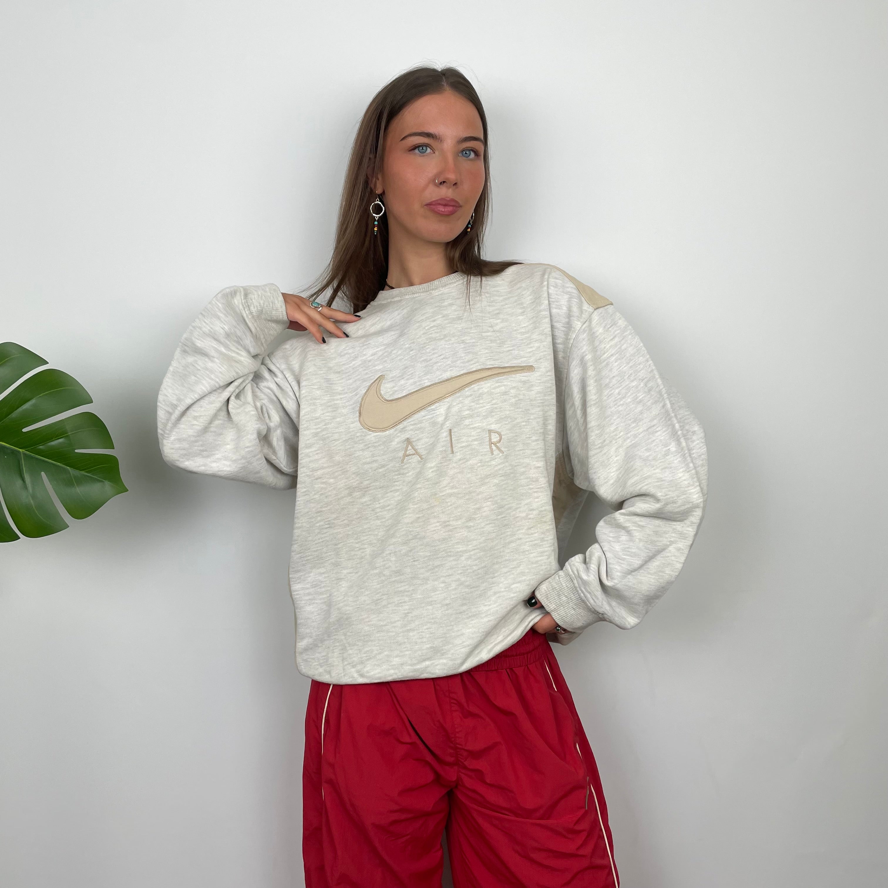 Nike Air RARE Light Grey and Tan Embroidered Spell Out Sweatshirt (M)