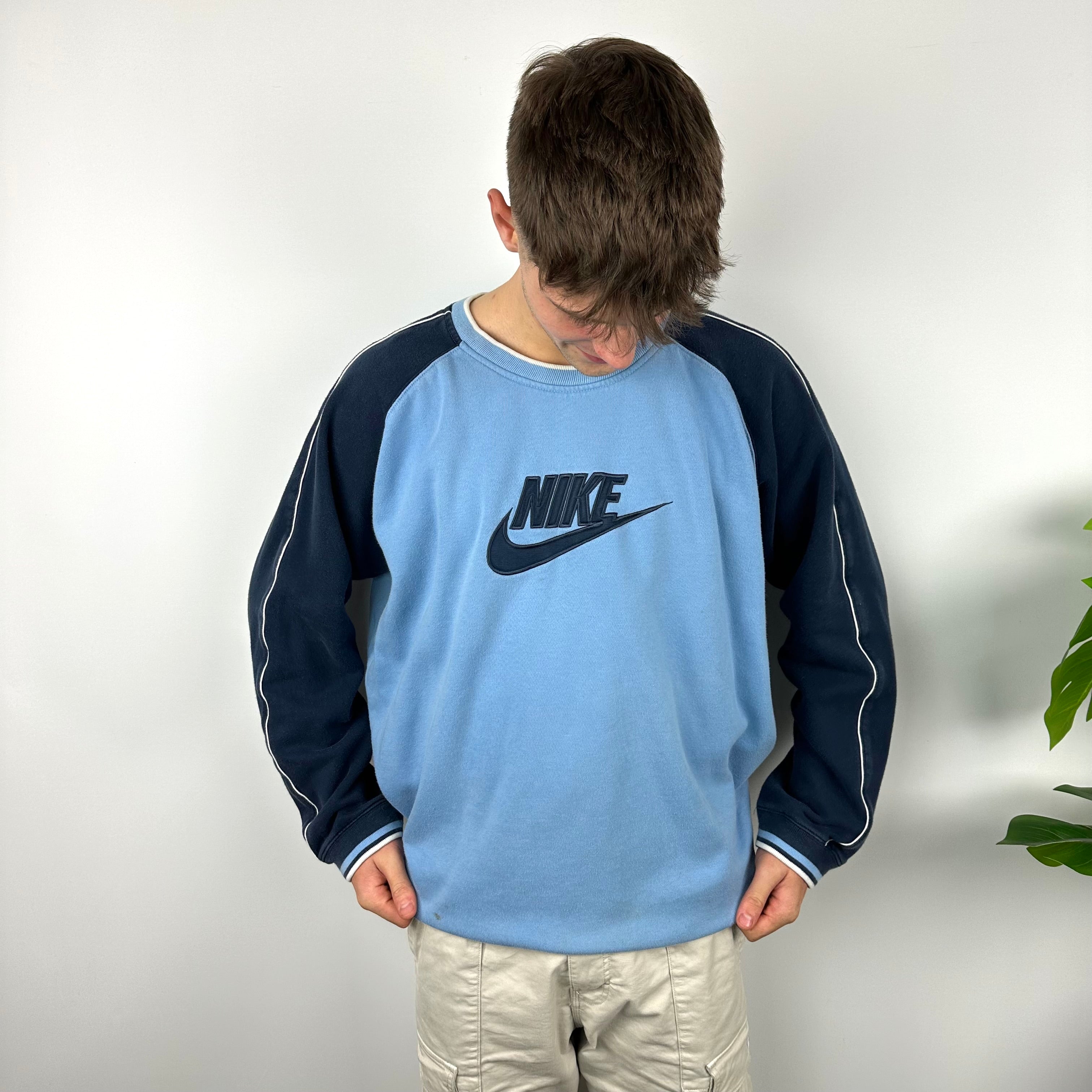 Nike Blue Embroidered Spell Out Sweatshirt (XXL)