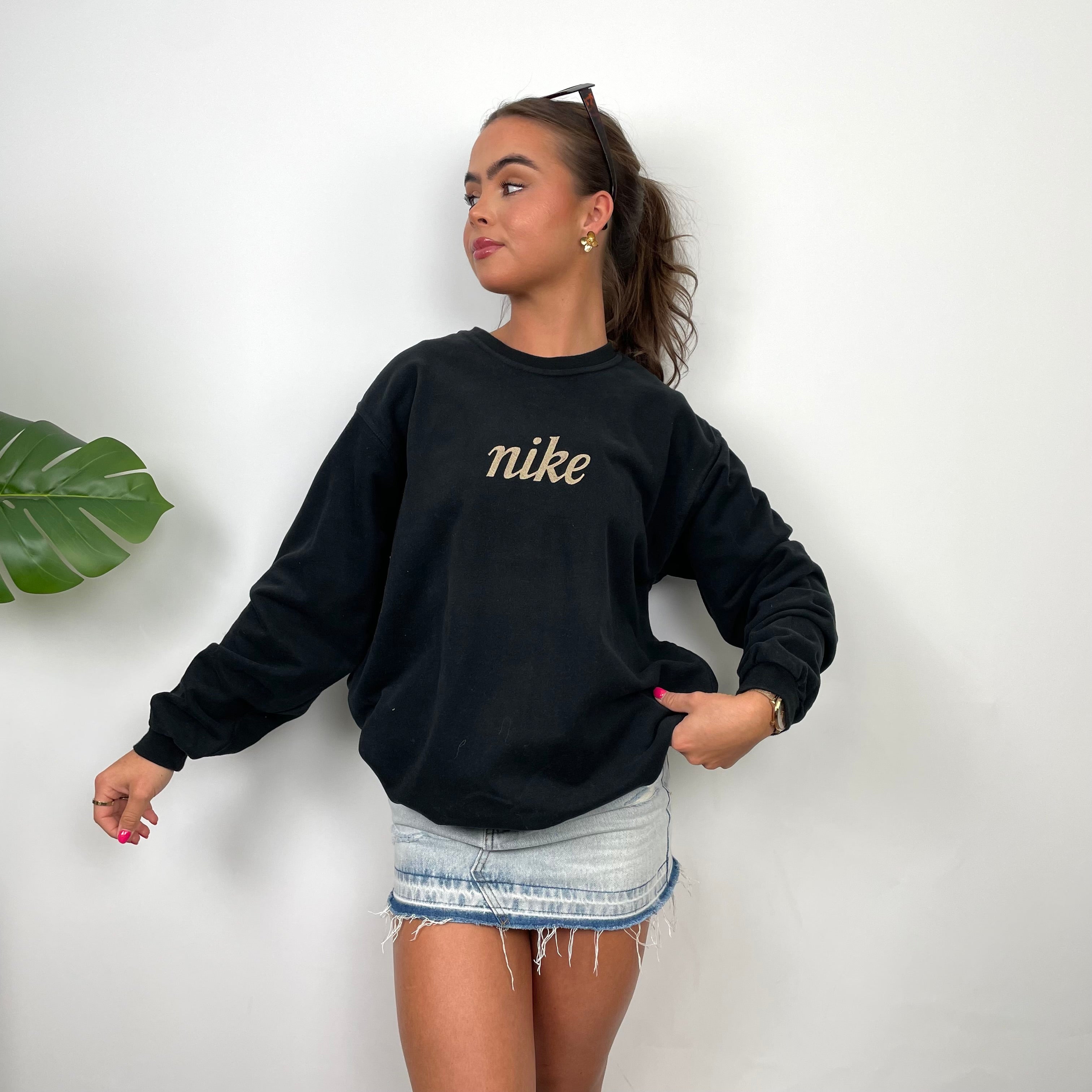 Nike RARE Black Embroidered Spell Out Sweatshirt (L)