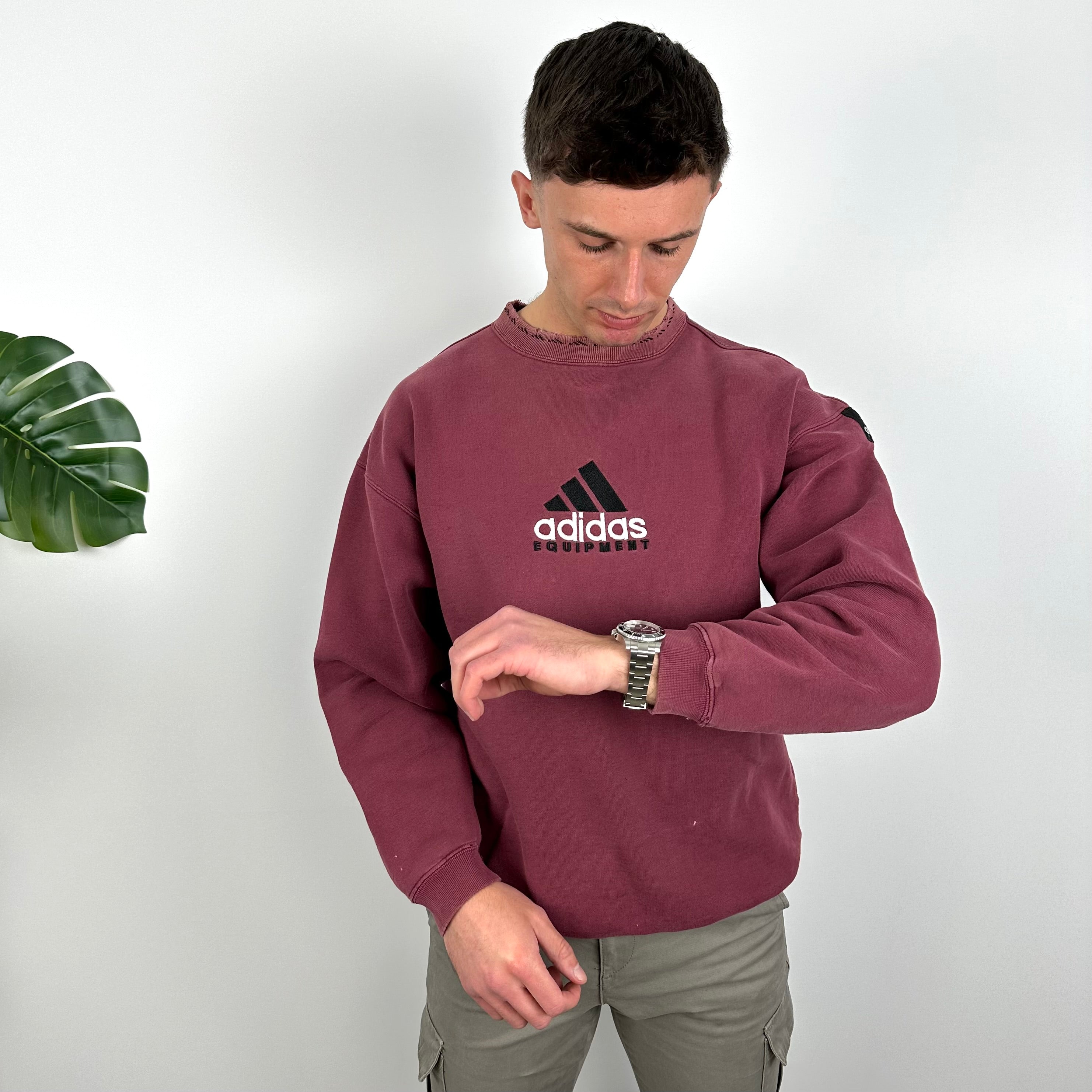 Adidas Equipment Maroon Embroidered Spell Out Sweatshirt (L)