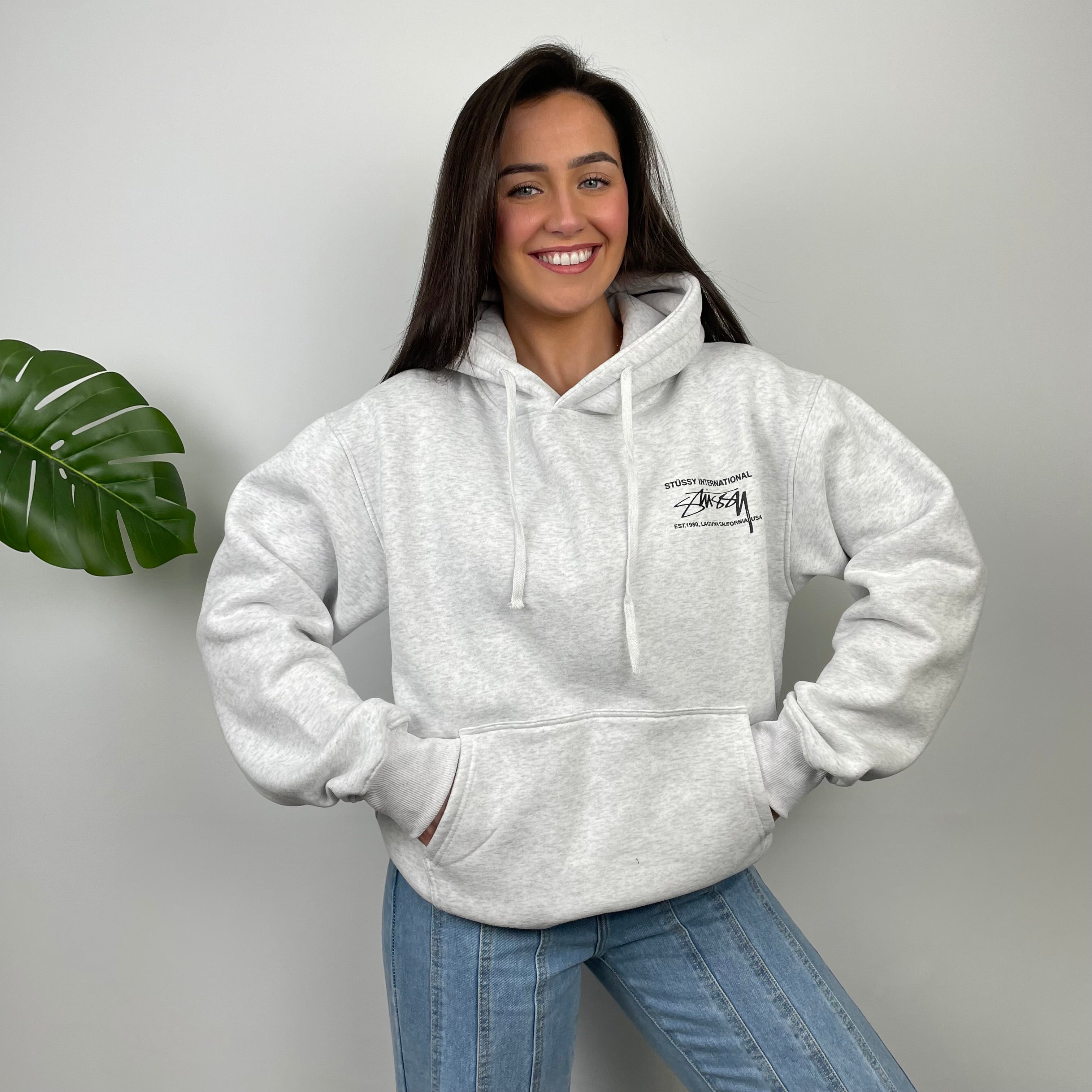 Stussy Grey Spell Out Hoodie (M)