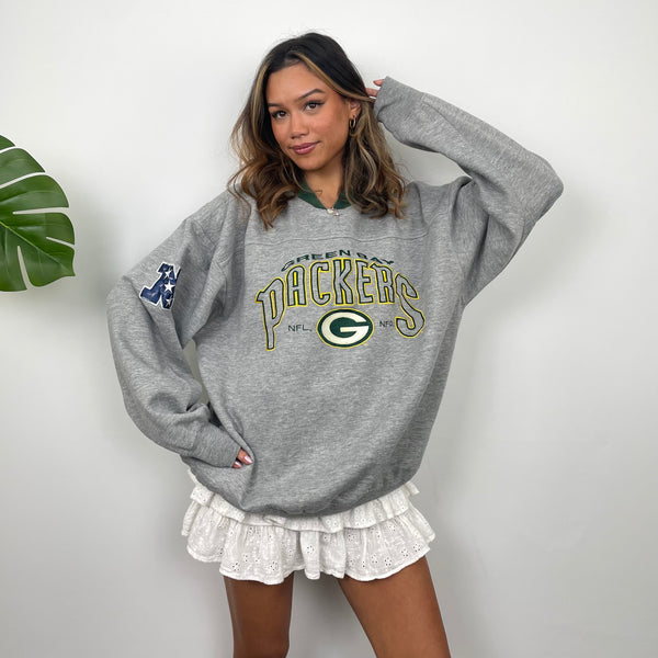 Green Bay Packers RARE Grey Embroidered Spell Out Sweatshirt (L)