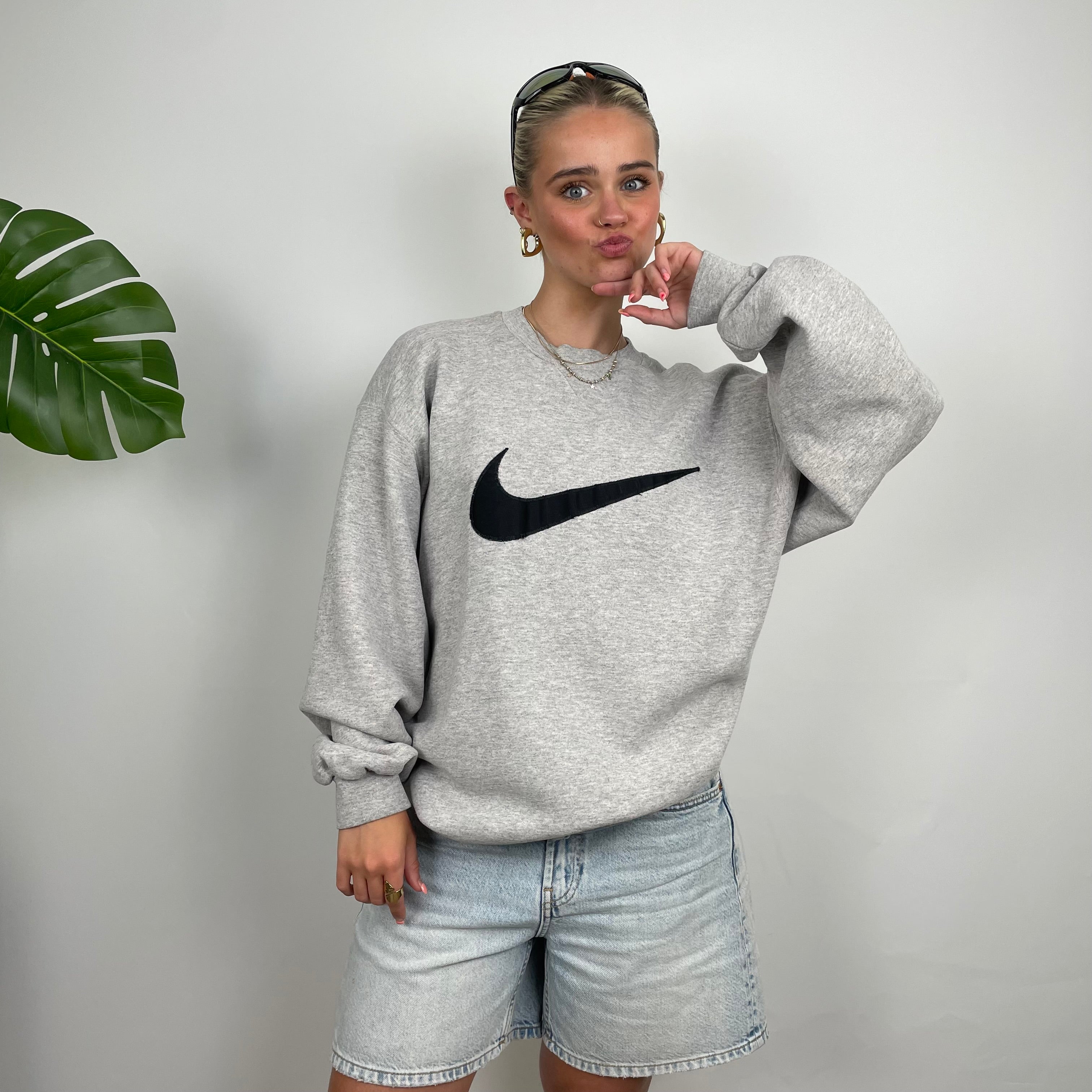 Nike Grey Embroidered Swoosh Sweatshirt (L)