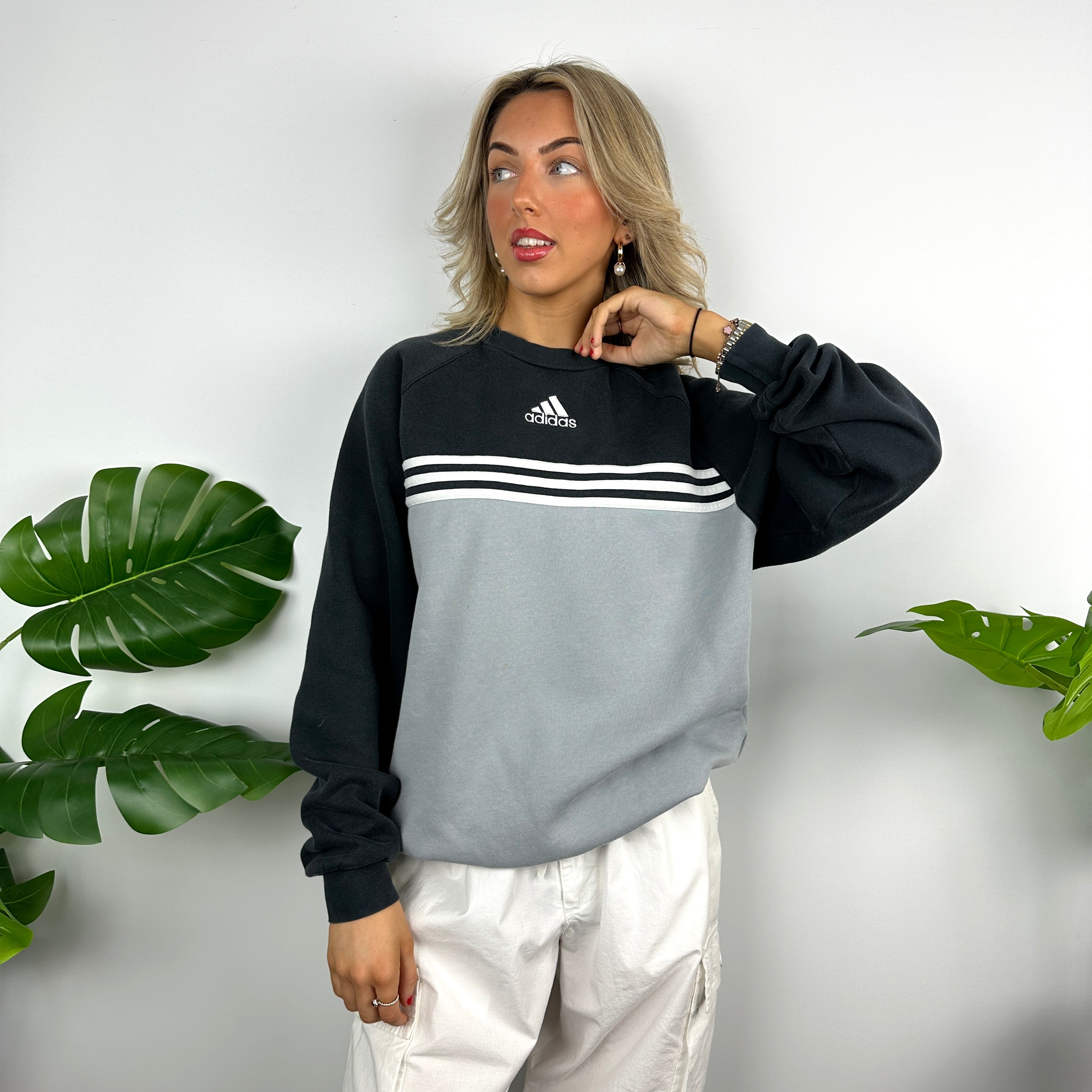 Adidas Black & Grey Embroidered Spell Out Sweatshirt (M)