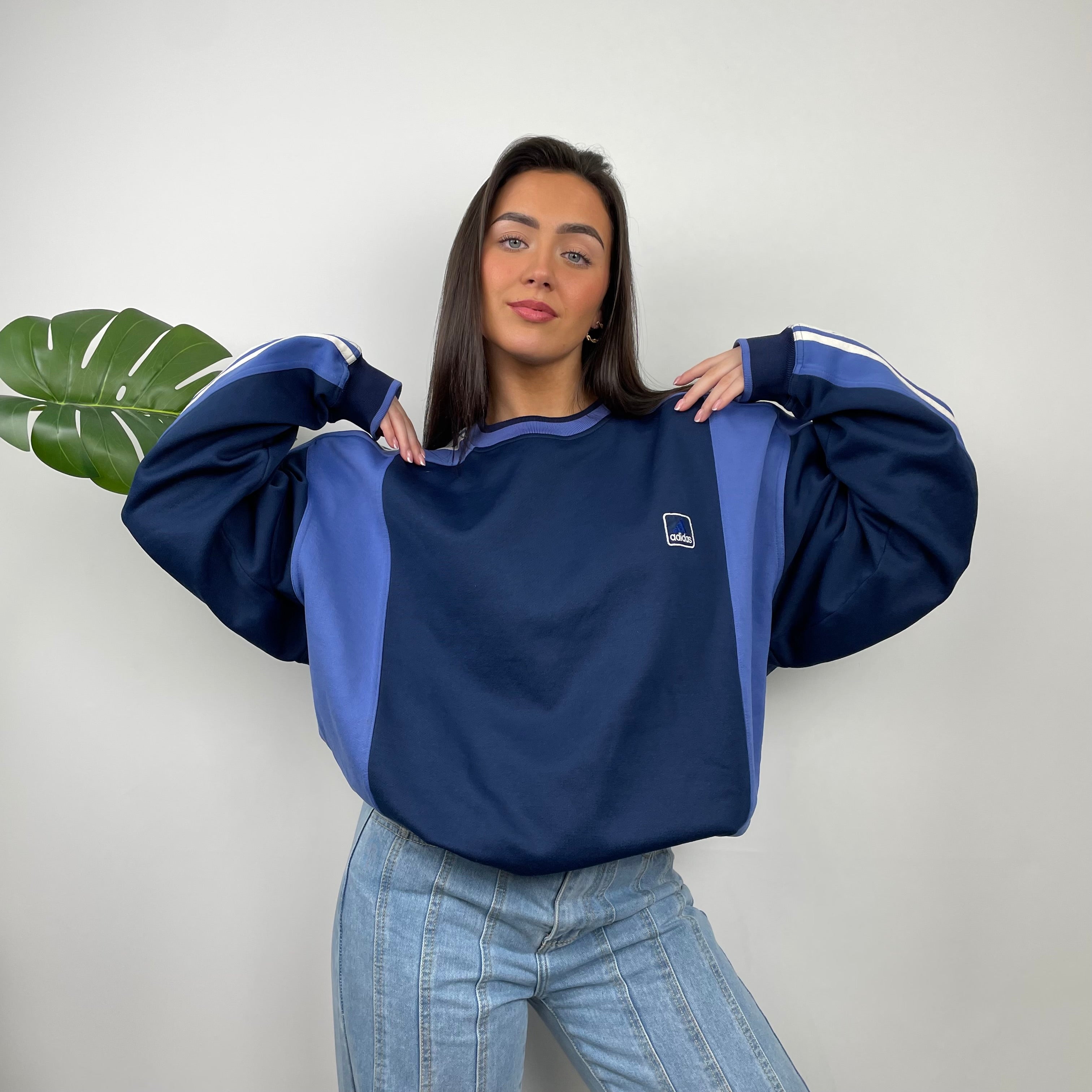 Adidas Blue Embroidered Spell Out Sweatshirt (XL)