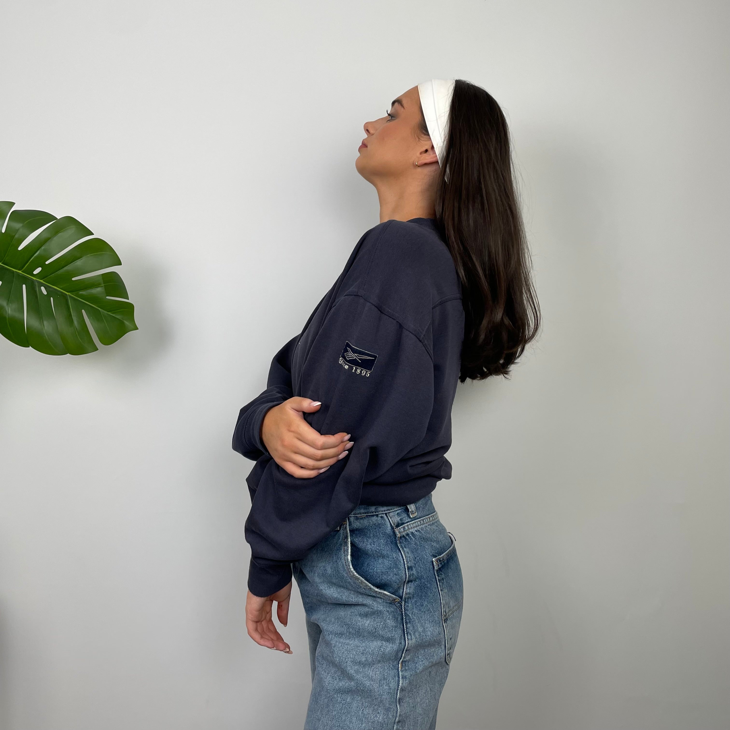 Reebok Navy Embroidered Spell Out Sweatshirt (S)